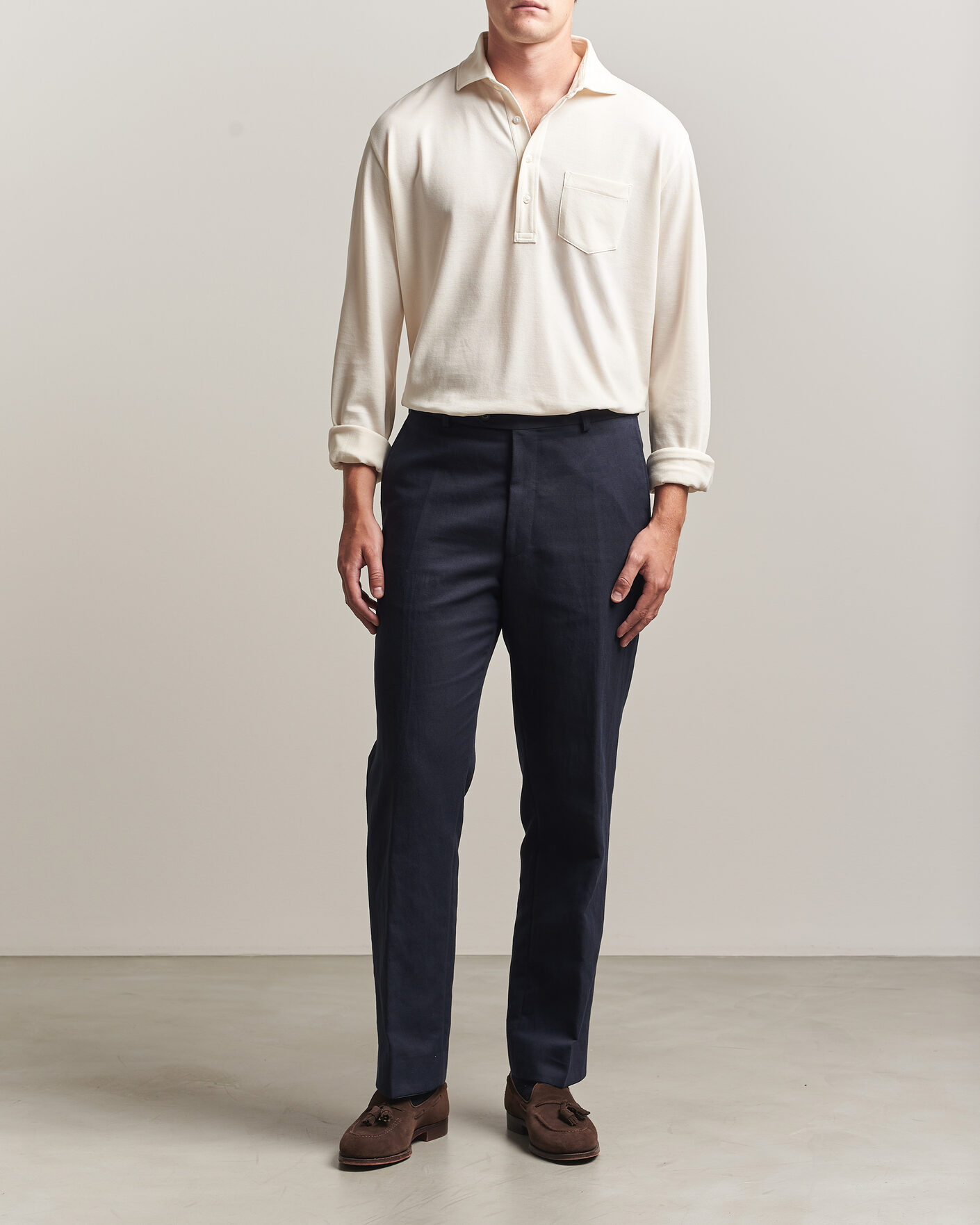 Herre | Pikéer | Ralph Lauren Purple Label | Long Sleeve Washed Polo Classic Cream