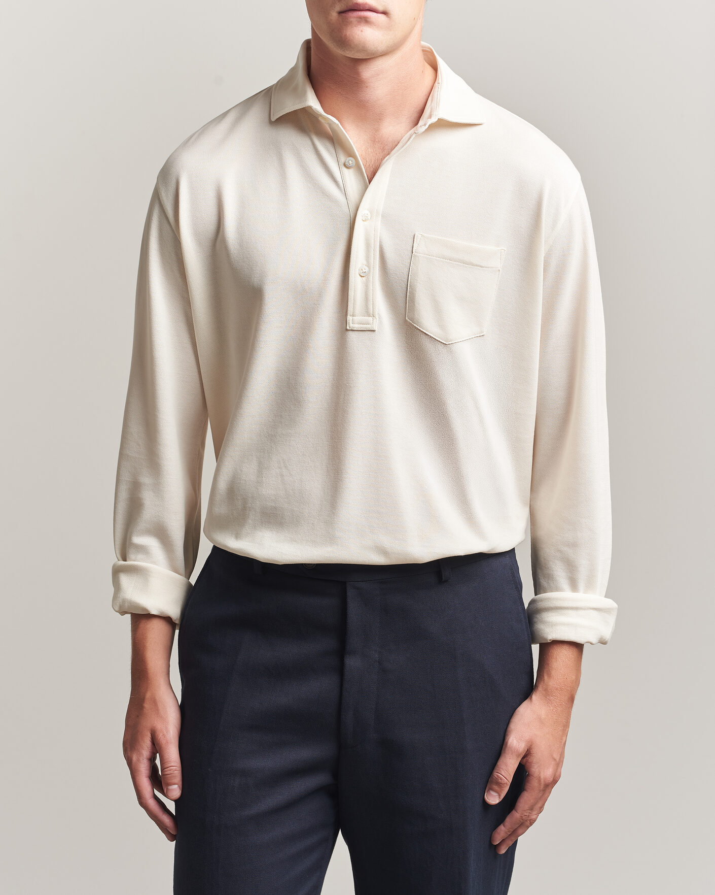 Herre | Pikéer | Ralph Lauren Purple Label | Long Sleeve Washed Polo Classic Cream