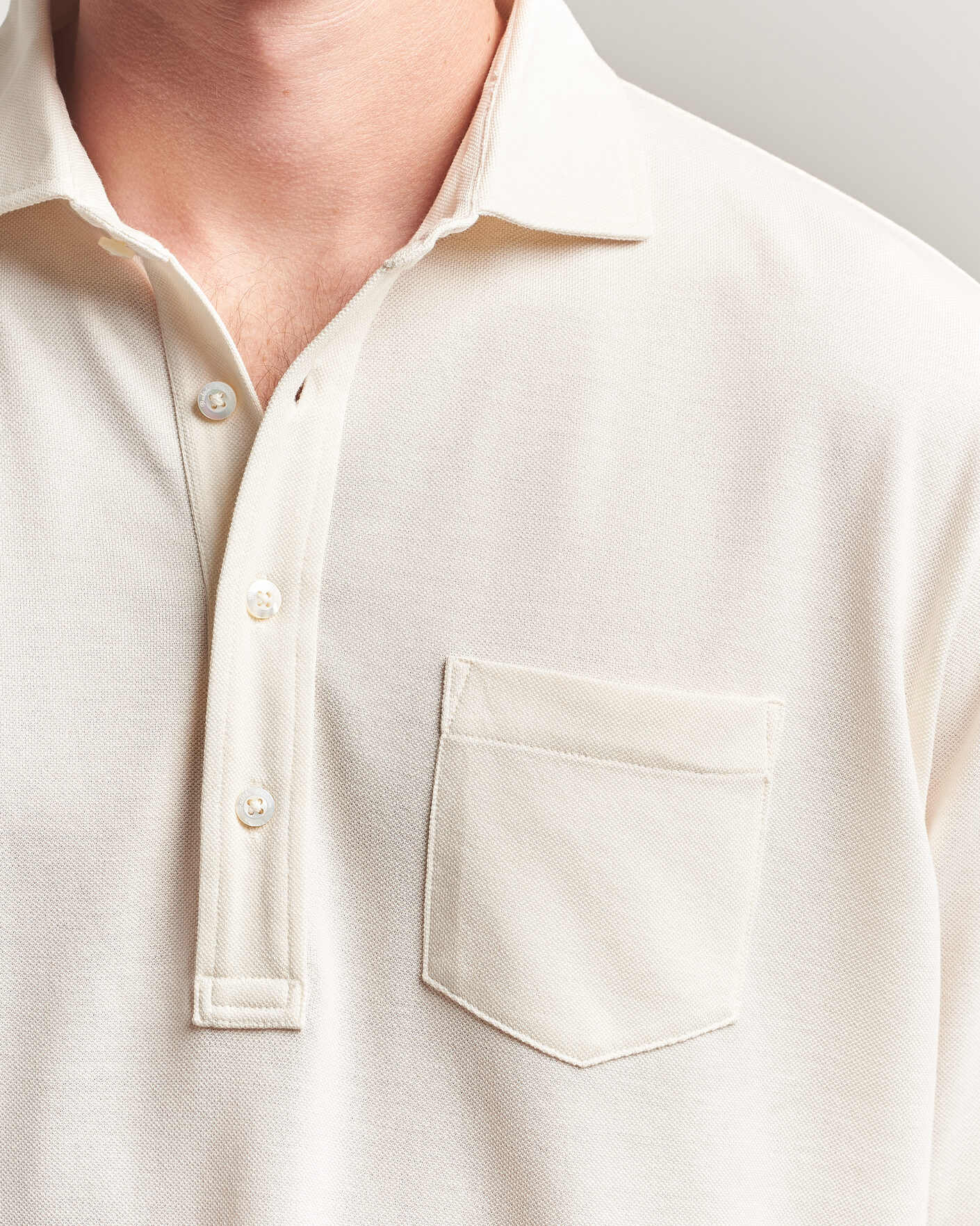 Herre | Pikéer | Ralph Lauren Purple Label | Long Sleeve Washed Polo Classic Cream