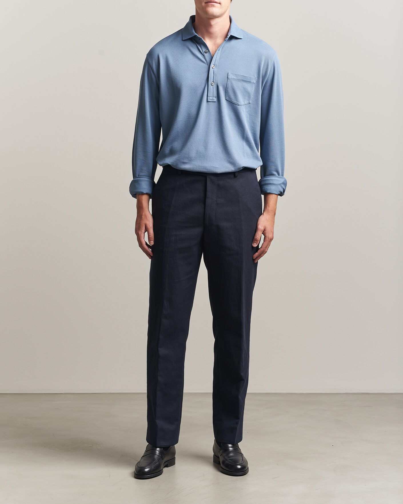 Herre | Pikéer | Ralph Lauren Purple Label | Long Sleeve Washed Polo Blue Horizon