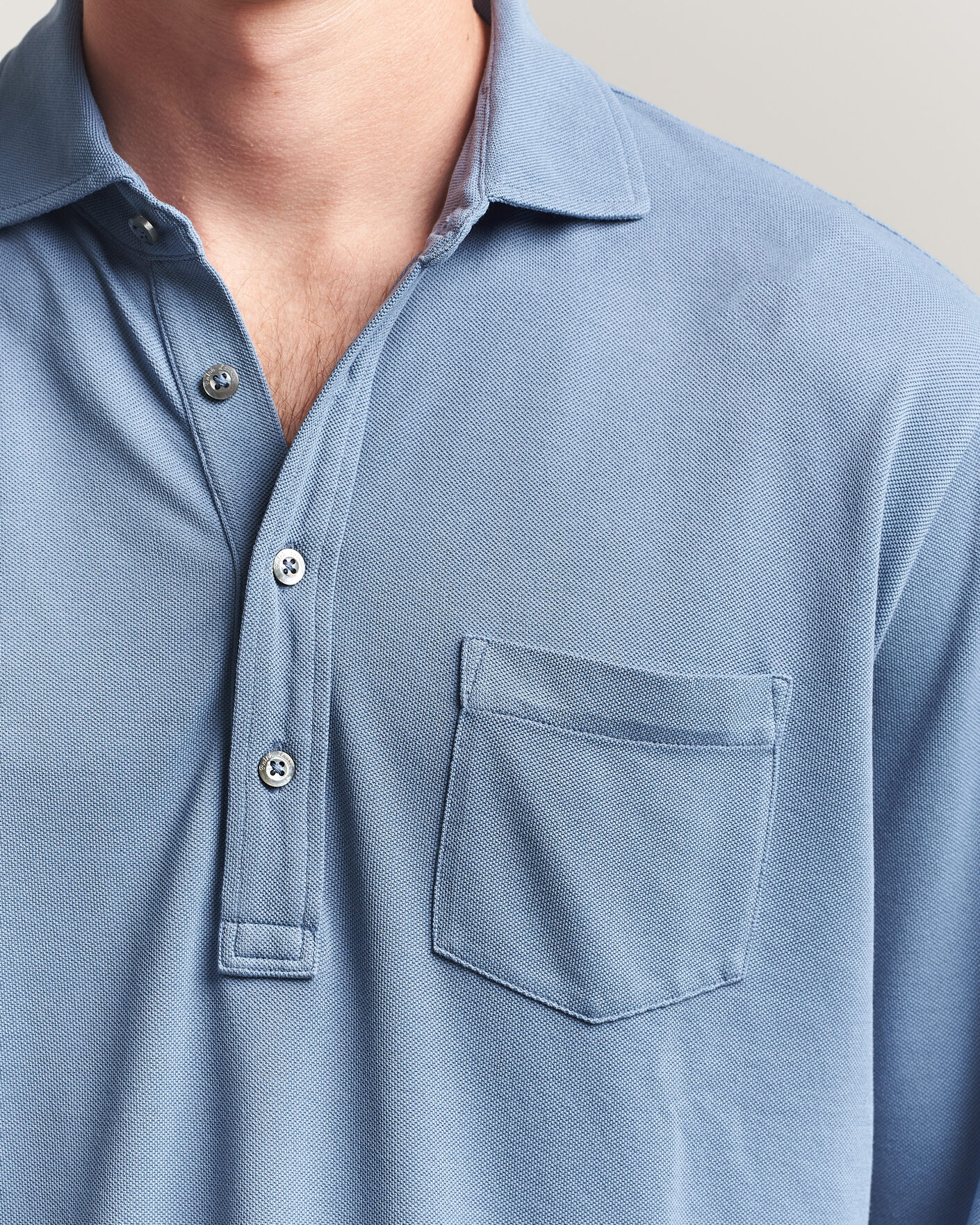 Herre | Pikéer | Ralph Lauren Purple Label | Long Sleeve Washed Polo Blue Horizon