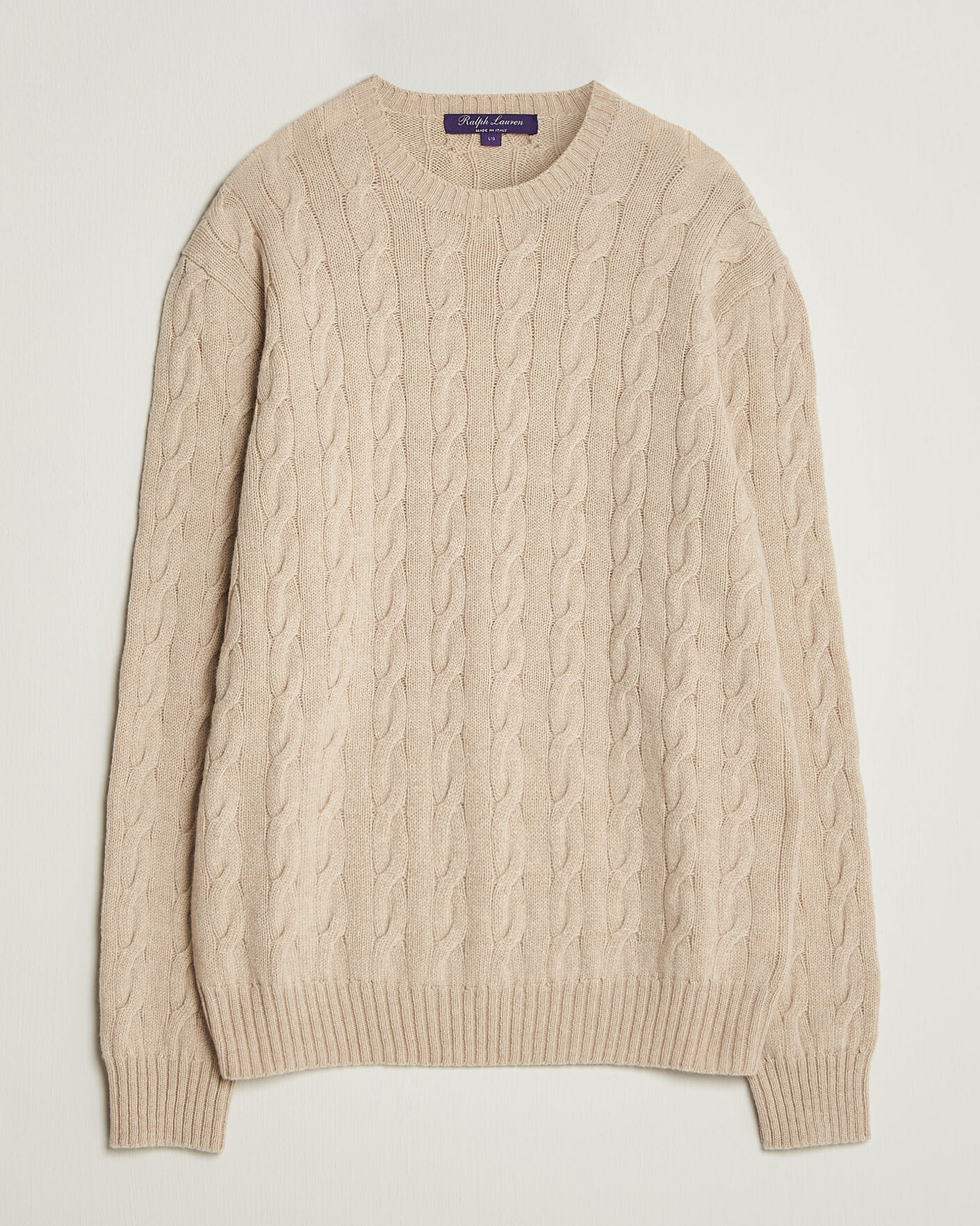 Herre | Gensere | Ralph Lauren Purple Label | Cashmere Cable Sweater Beige Melange