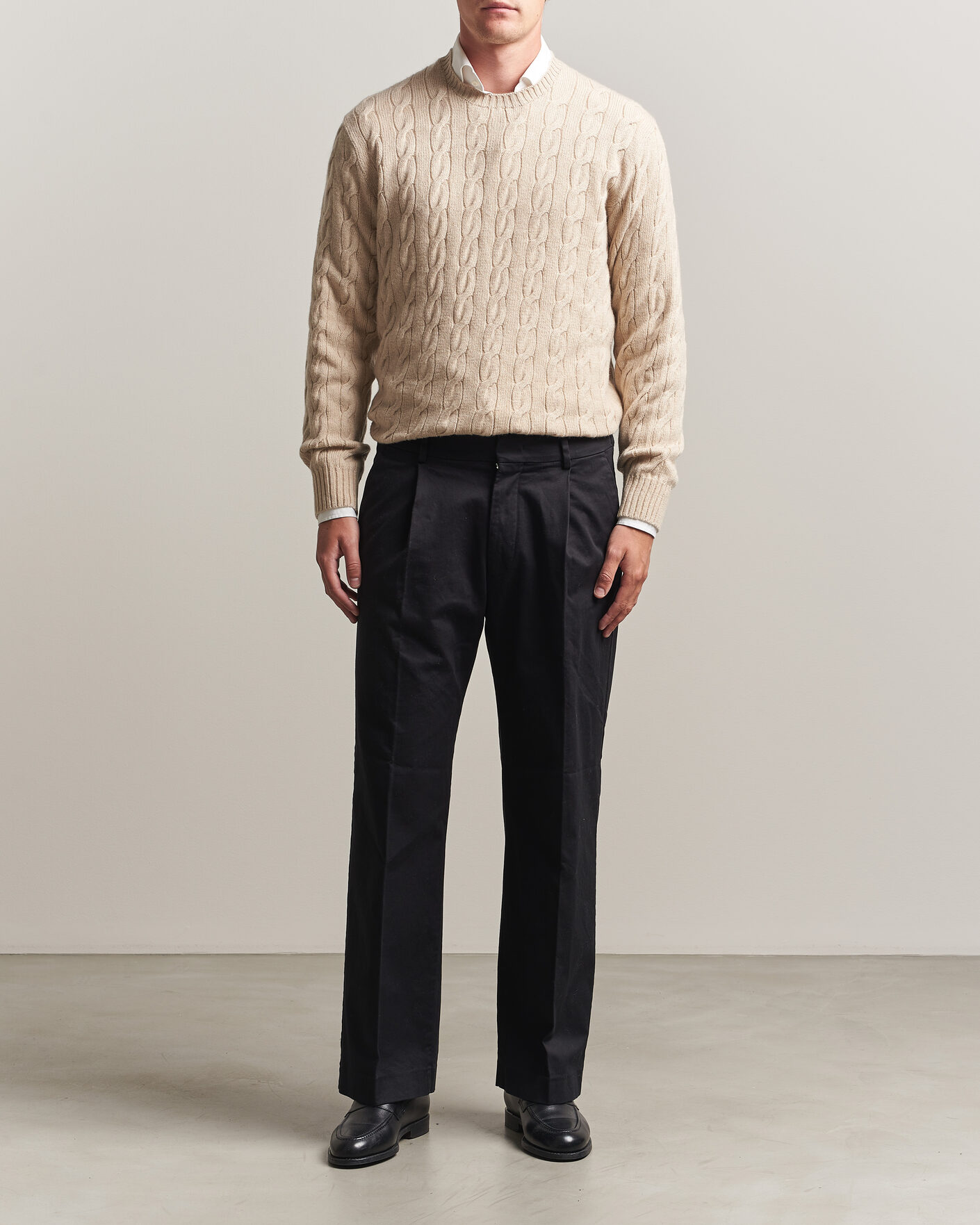 Herre | Gensere | Ralph Lauren Purple Label | Cashmere Cable Sweater Beige Melange