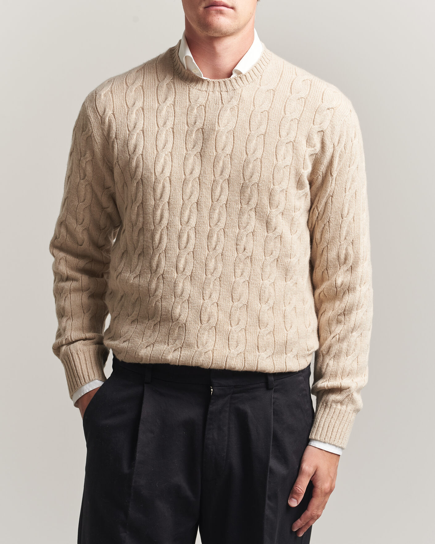 Herre | Gensere | Ralph Lauren Purple Label | Cashmere Cable Sweater Beige Melange