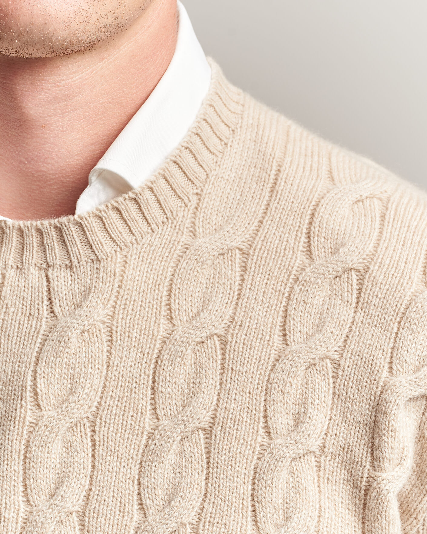 Herre | Gensere | Ralph Lauren Purple Label | Cashmere Cable Sweater Beige Melange