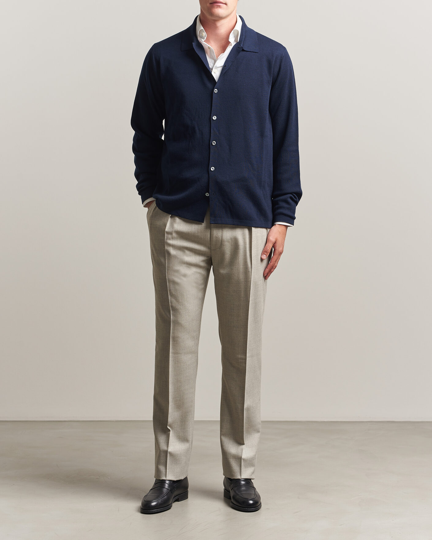 Herre | Bukser | Ralph Lauren Purple Label | Gregory Pleated Flannel Trousers Pearl Grey