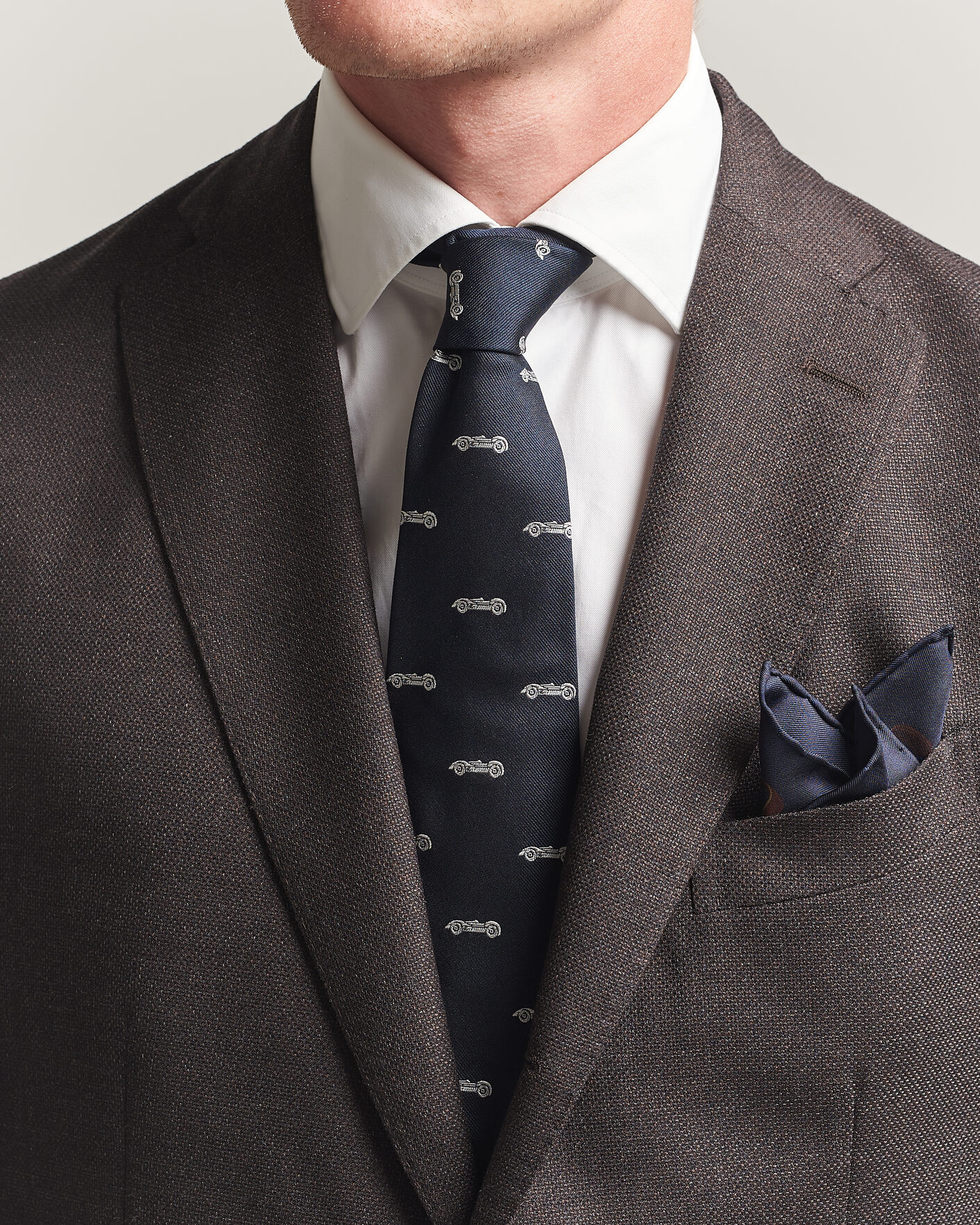Herre | Slips | Ralph Lauren Purple Label | Jacquard Race Cars Silk Tie Navy