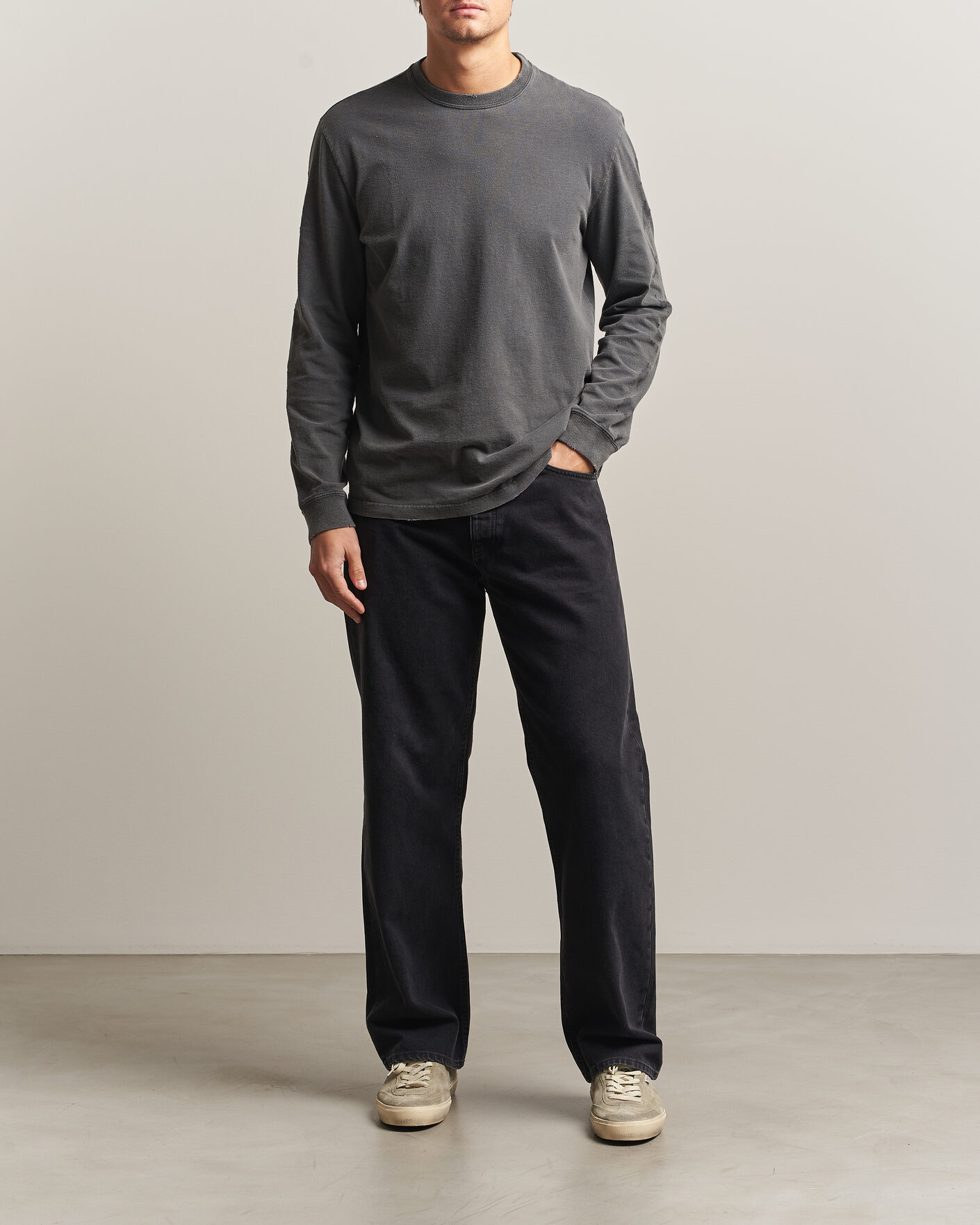 Herre | Gensere | Golden Goose | Long Sleeve Garment Dyed T-Shirt Anthracite