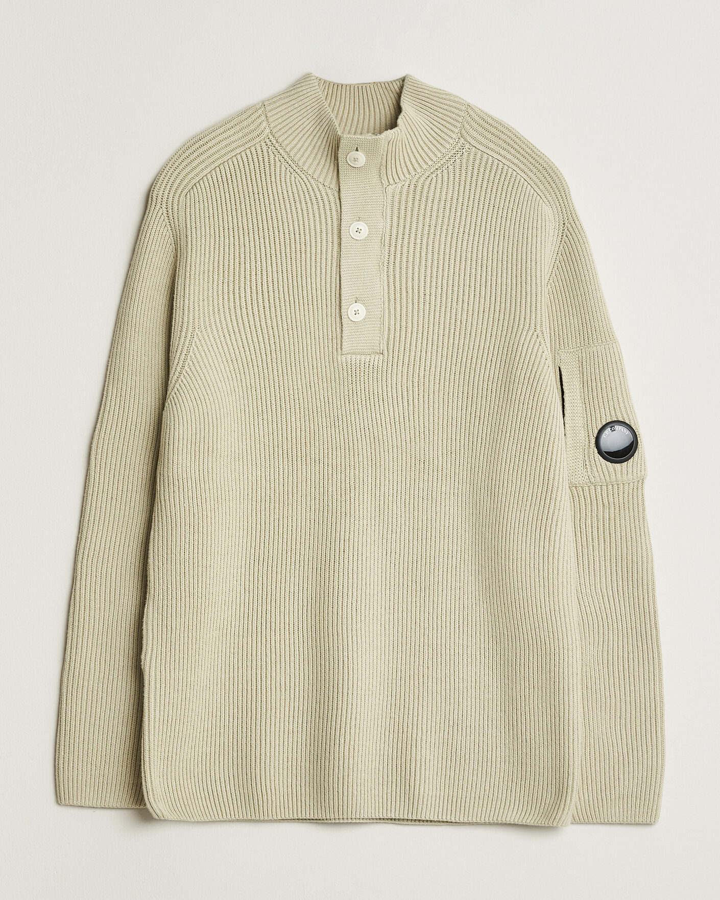 Herre | Gensere | C.P. Company | Full Rib Knitted Cotton Half Button Light Grey