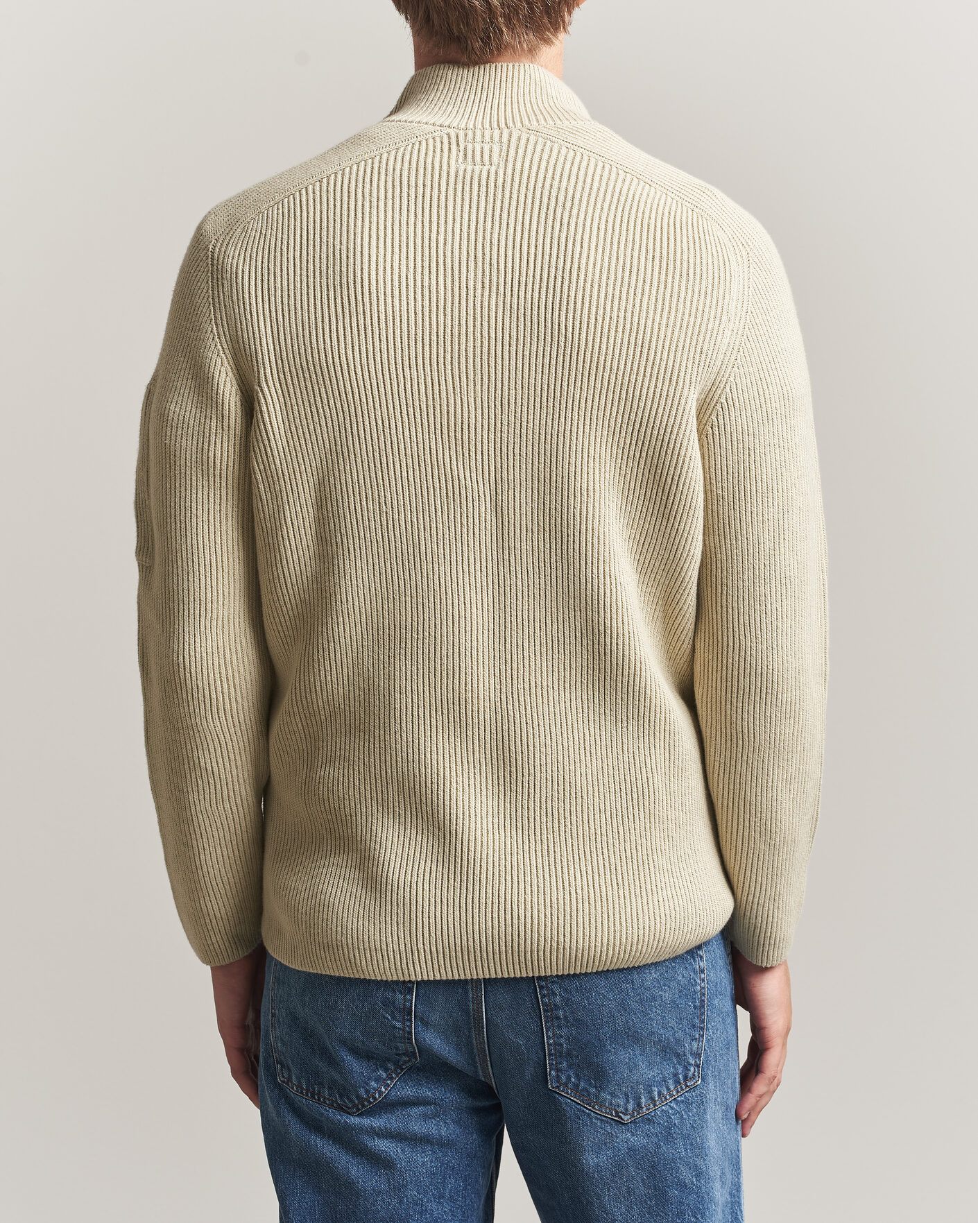 Herre | Gensere | C.P. Company | Full Rib Knitted Cotton Half Button Light Grey