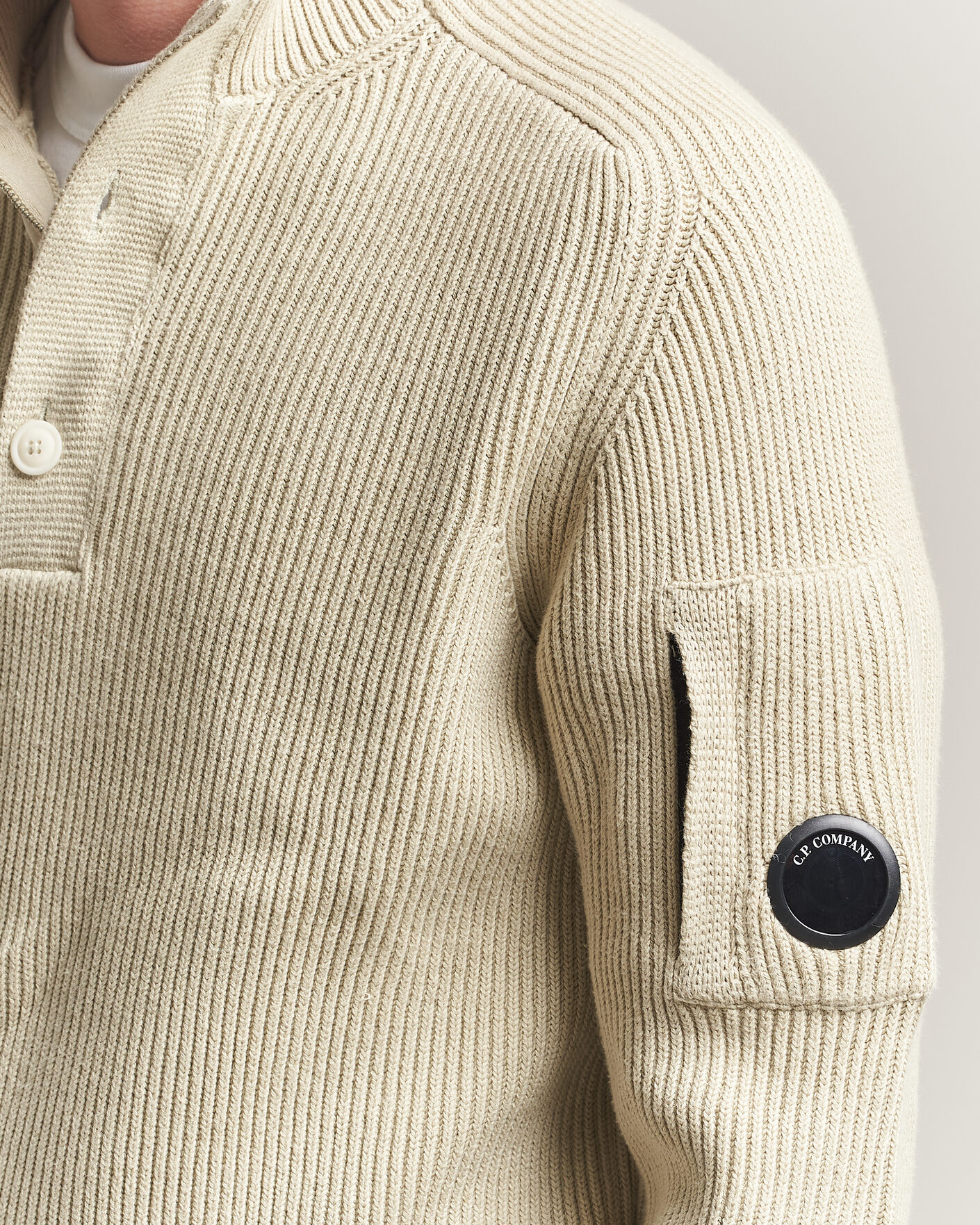 Herre | Gensere | C.P. Company | Full Rib Knitted Cotton Half Button Light Grey