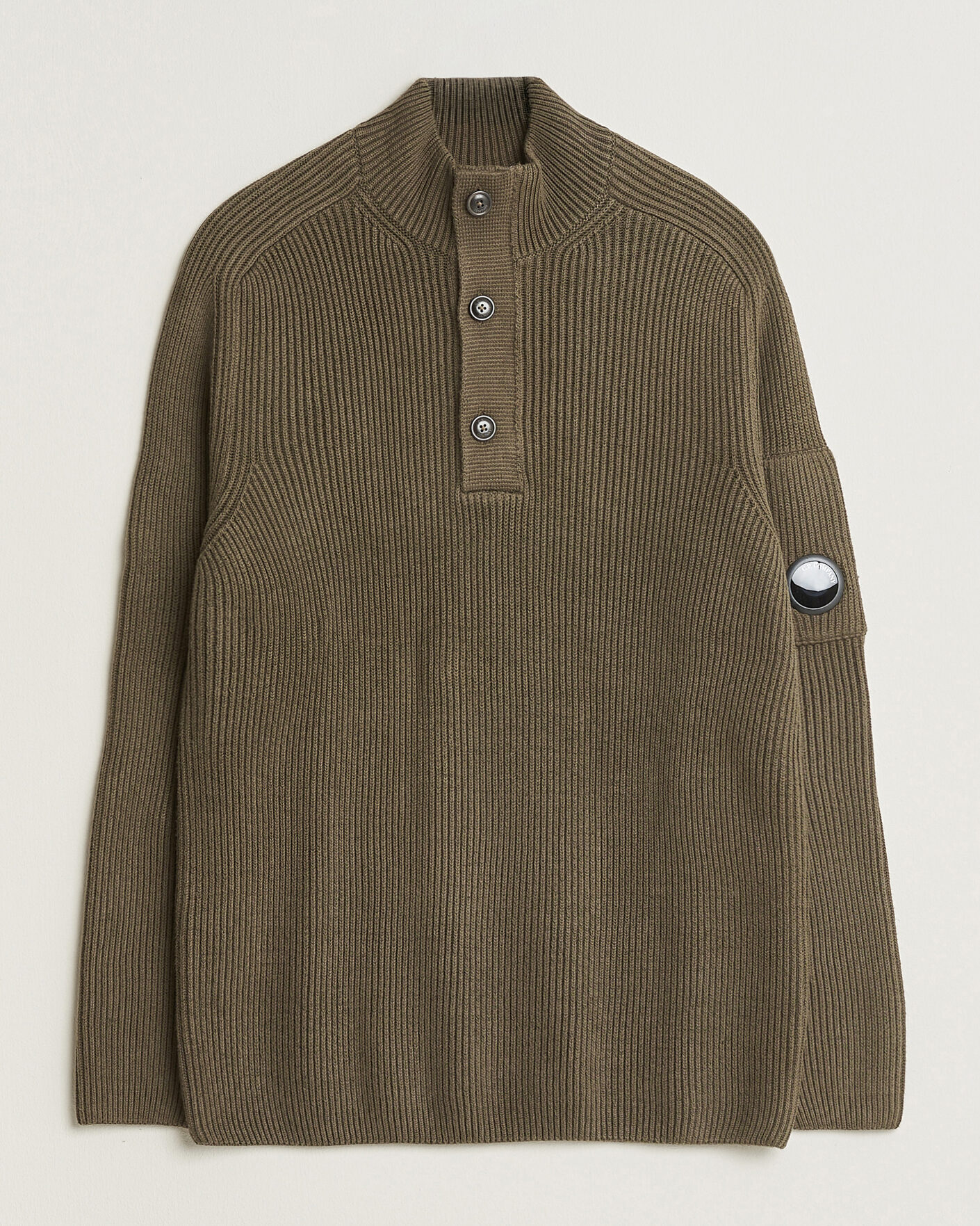 Herre | Gensere | C.P. Company | Full Rib Knitted Cotton Half Button Dark Green