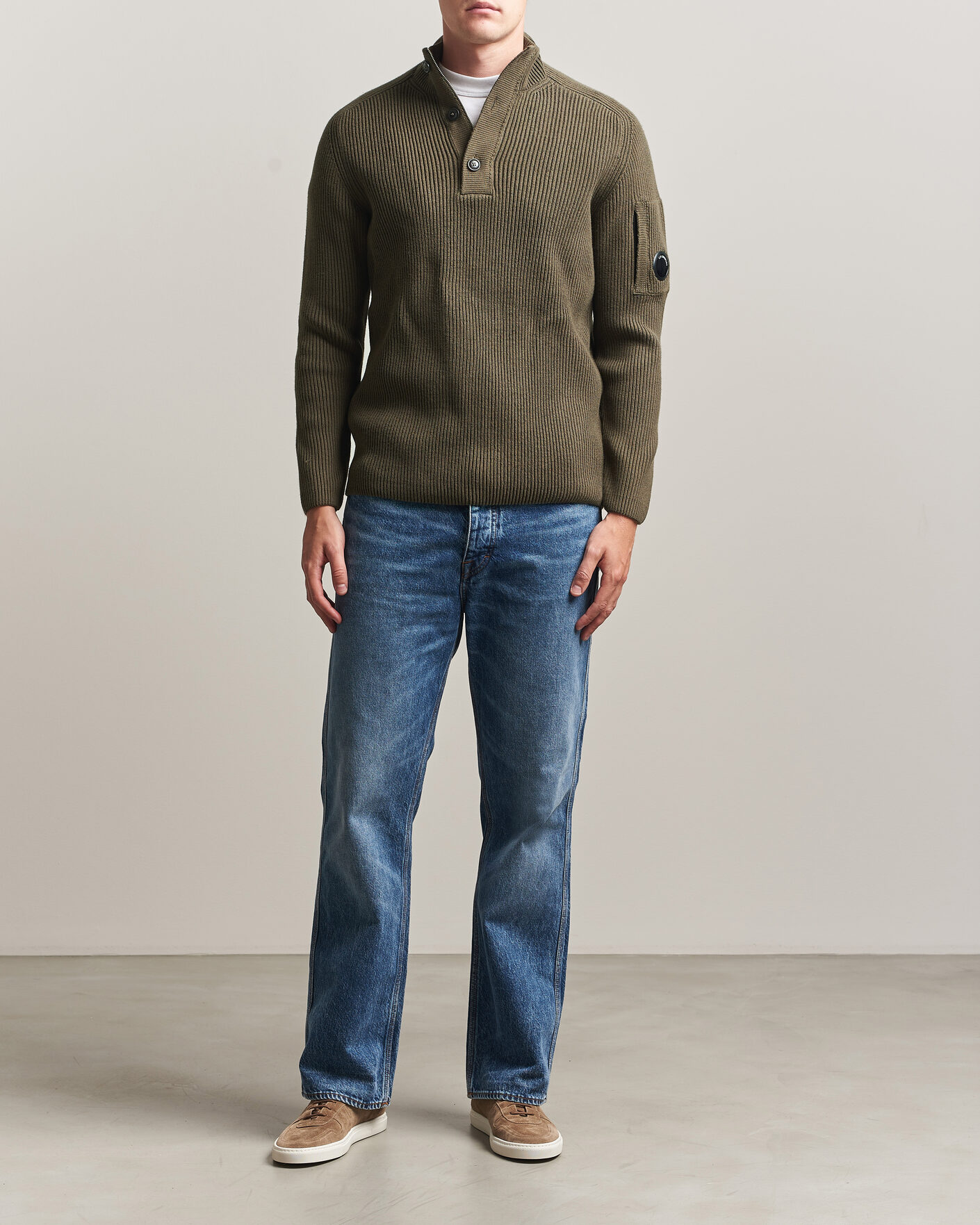 Herre | Gensere | C.P. Company | Full Rib Knitted Cotton Half Button Dark Green