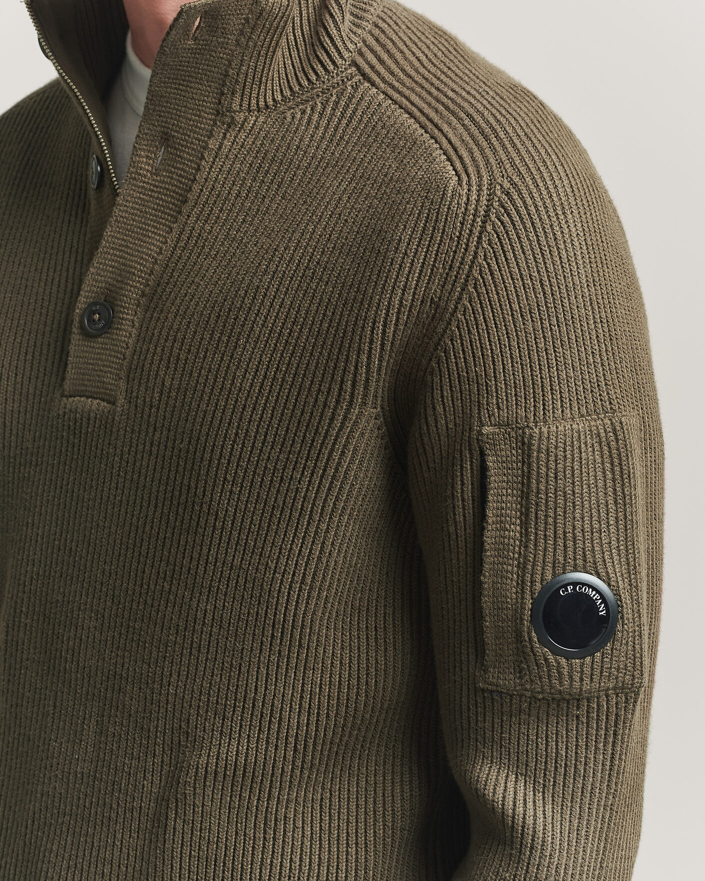 Herre | Gensere | C.P. Company | Full Rib Knitted Cotton Half Button Dark Green