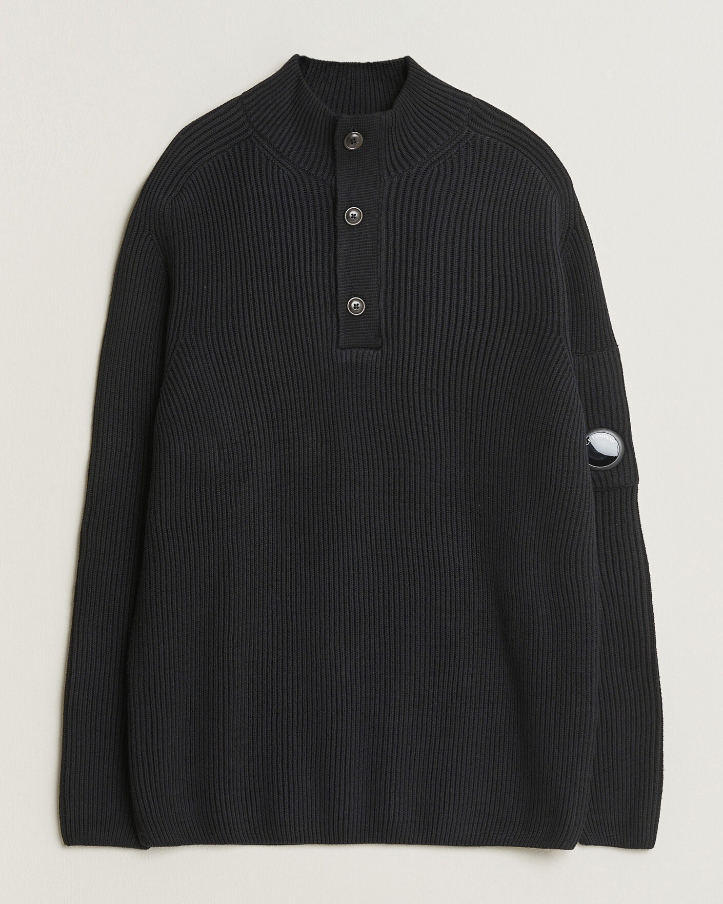 Herre | Gensere | C.P. Company | Full Rib Knitted Cotton Half Button Black
