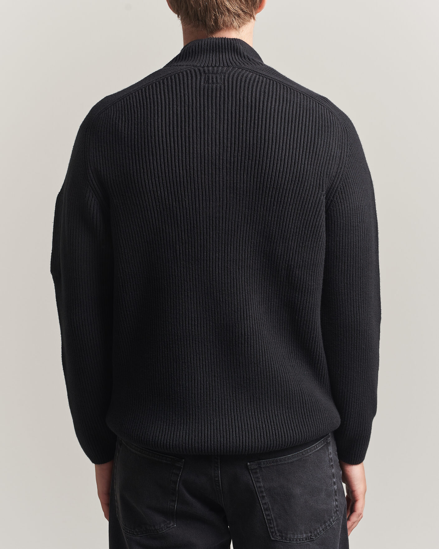 Herre | Gensere | C.P. Company | Full Rib Knitted Cotton Half Button Black