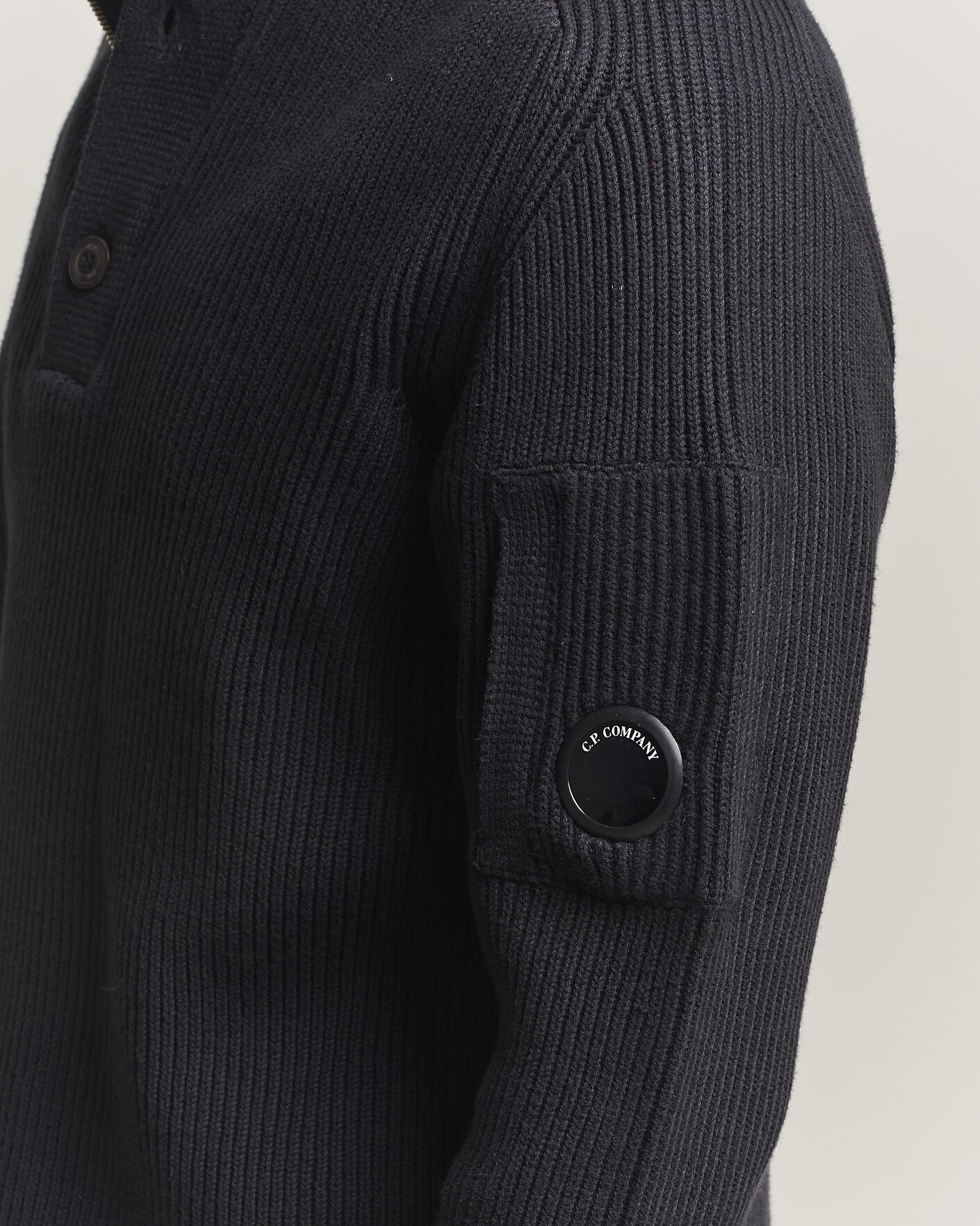 Herre | Gensere | C.P. Company | Full Rib Knitted Cotton Half Button Black
