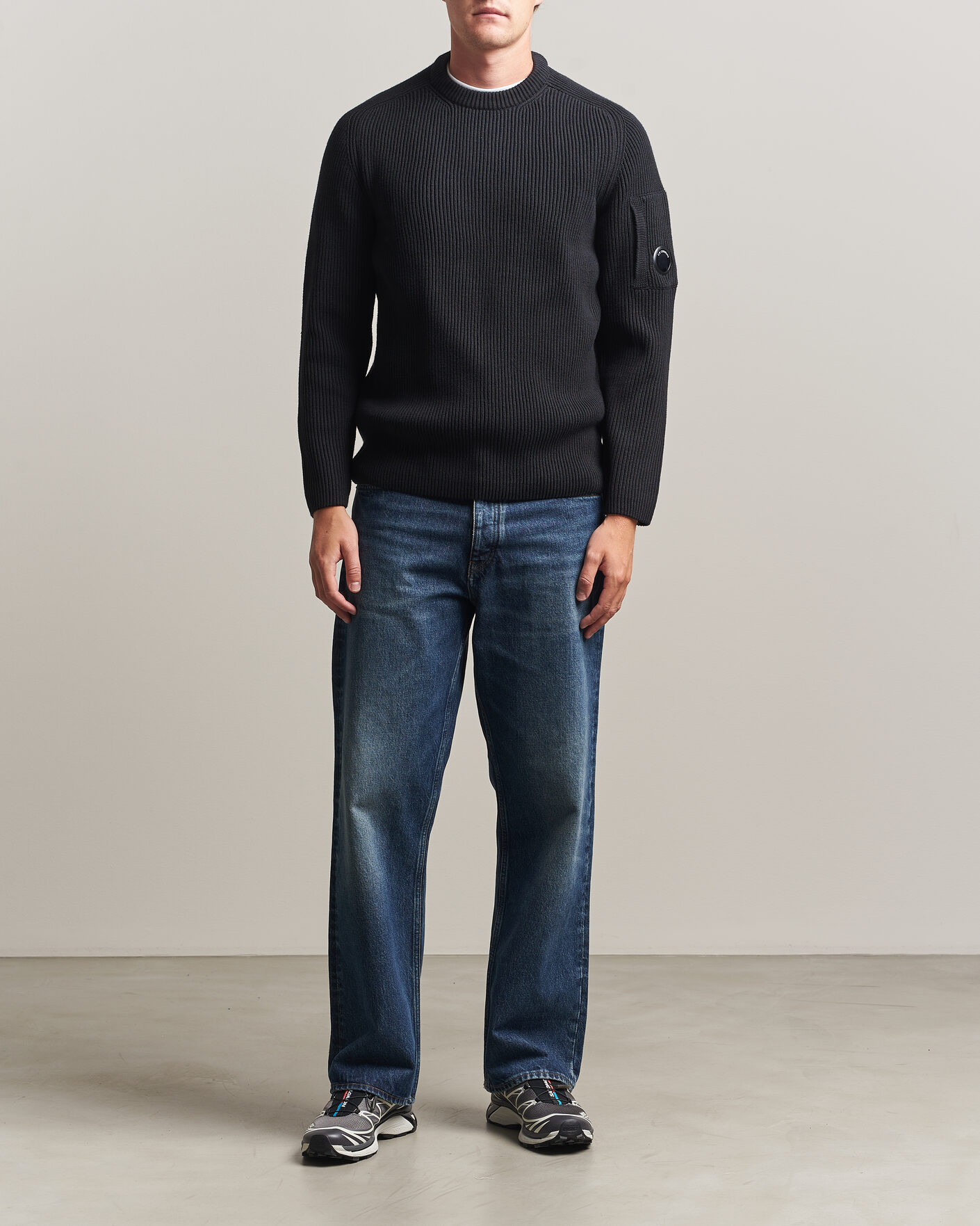 Herre | Gensere | C.P. Company | Full Rib Knitted Cotton Crew Neck Black