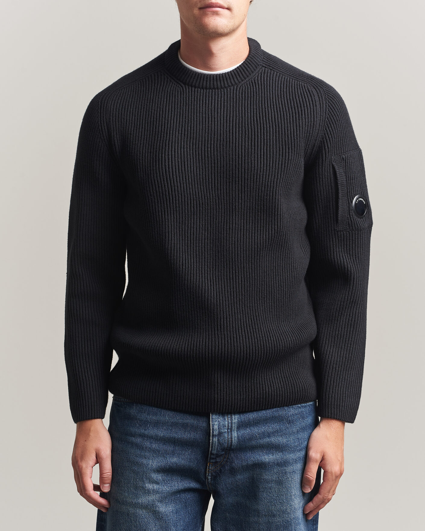Herre | Gensere | C.P. Company | Full Rib Knitted Cotton Crew Neck Black