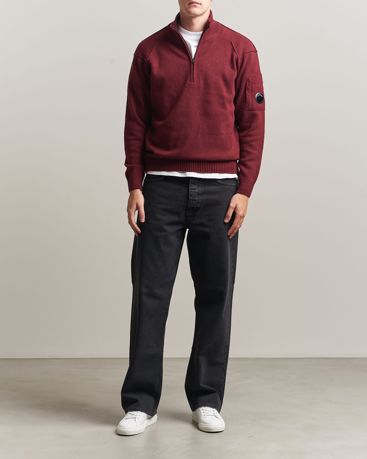 Herre | Gensere | C.P. Company | Knitted Lambswool Half-Zip Burgundy