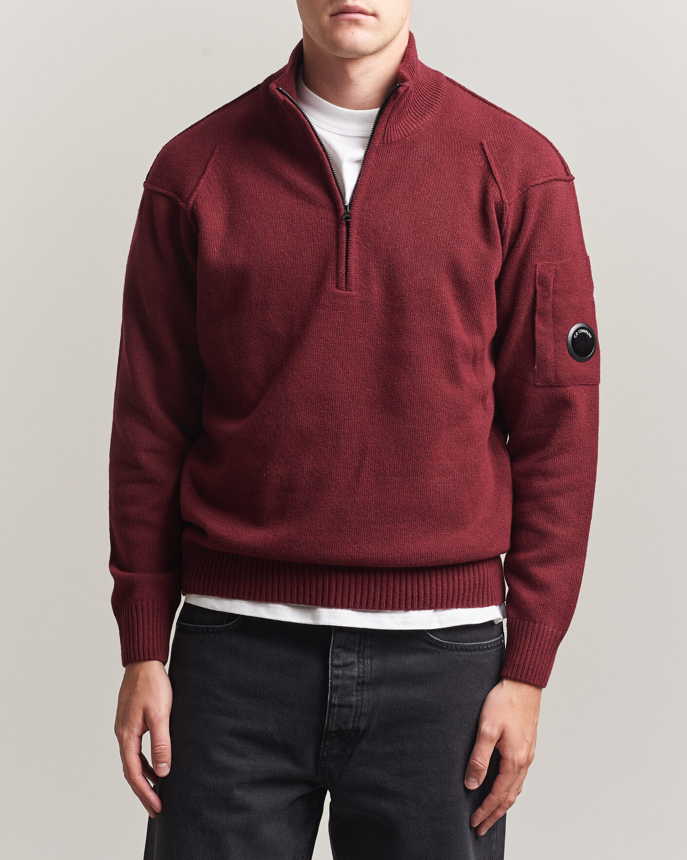 Herre | Gensere | C.P. Company | Knitted Lambswool Half-Zip Burgundy