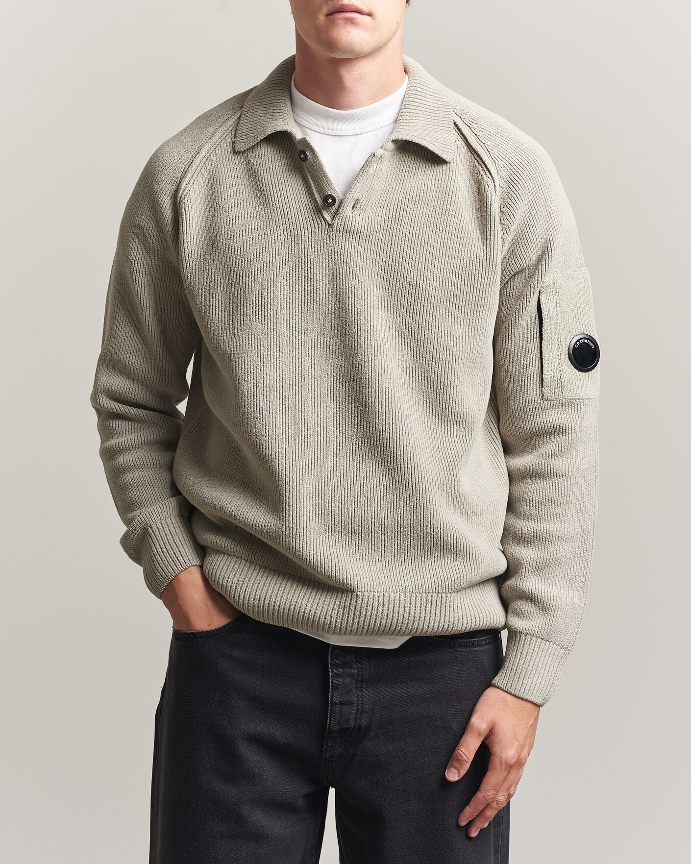 Herre | Gensere | C.P. Company | Cotton Chenille Polo Collar Light Grey