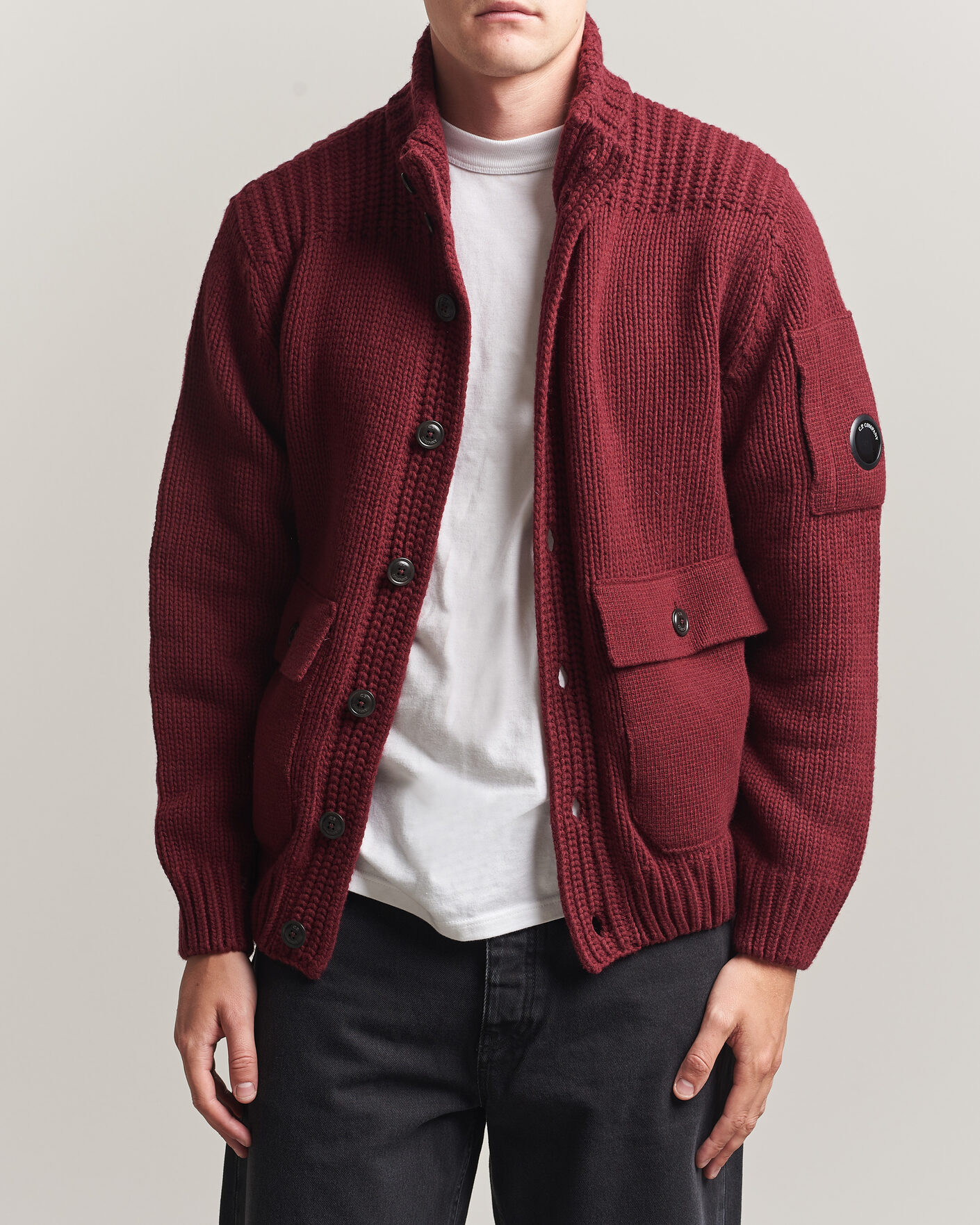 Herre | Gensere | C.P. Company | Heavy Lambswool Cardigan Burgundy