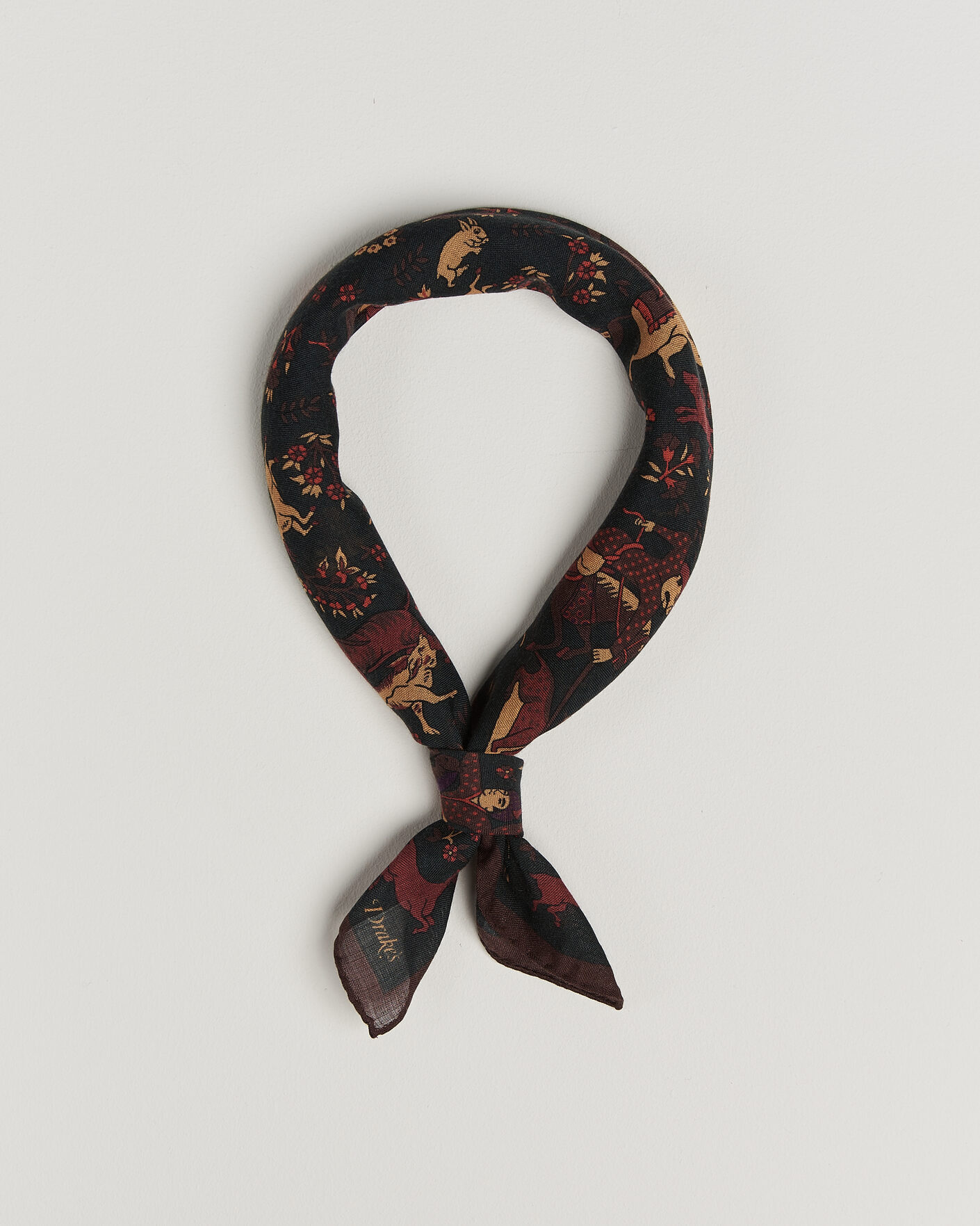 Herre | Scarves | Drake's | Moghul Wool/Silk Bandana Green