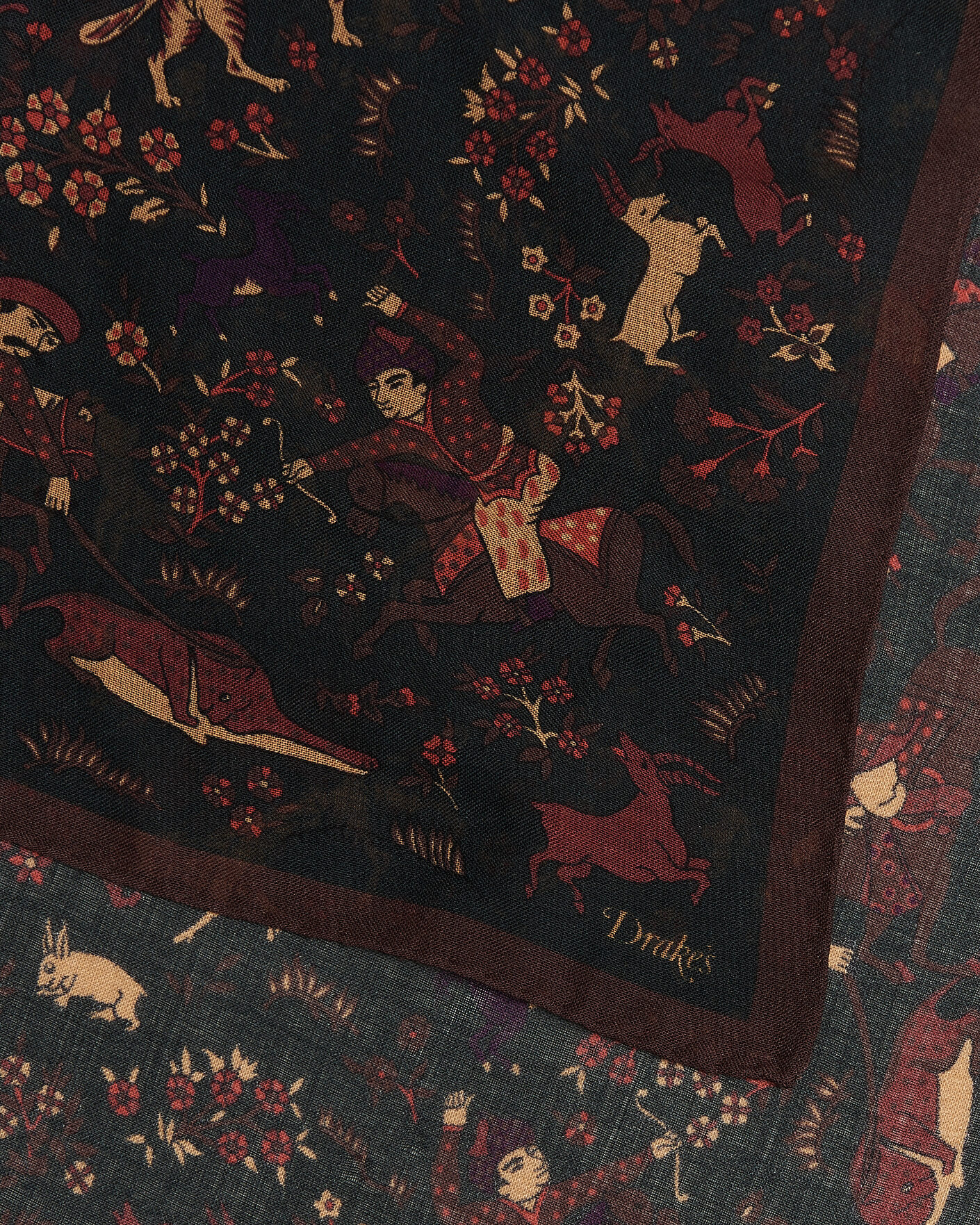 Herre | Scarves | Drake's | Moghul Wool/Silk Bandana Green