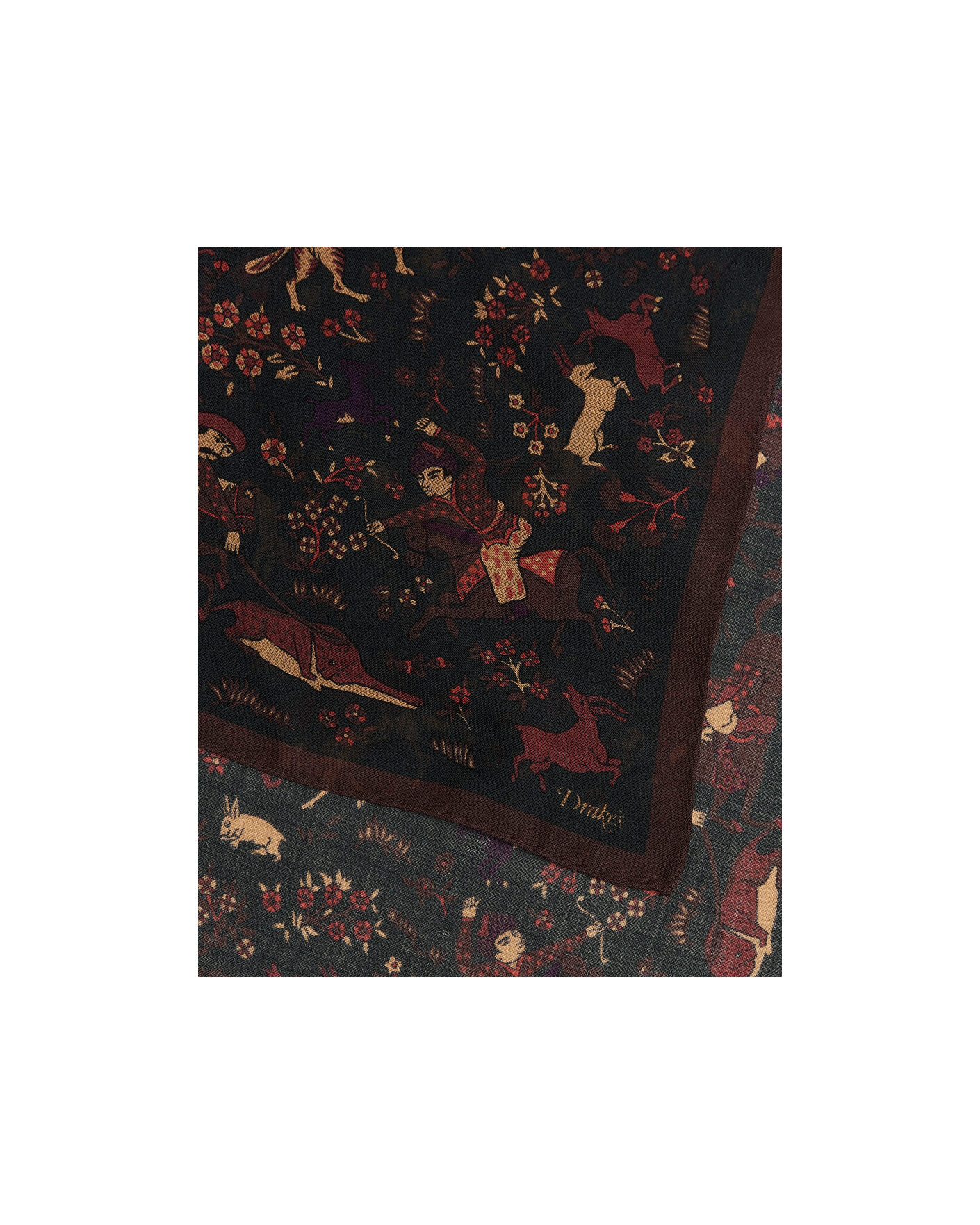 Herre | Scarves | Drake's | Moghul Wool/Silk Bandana Green