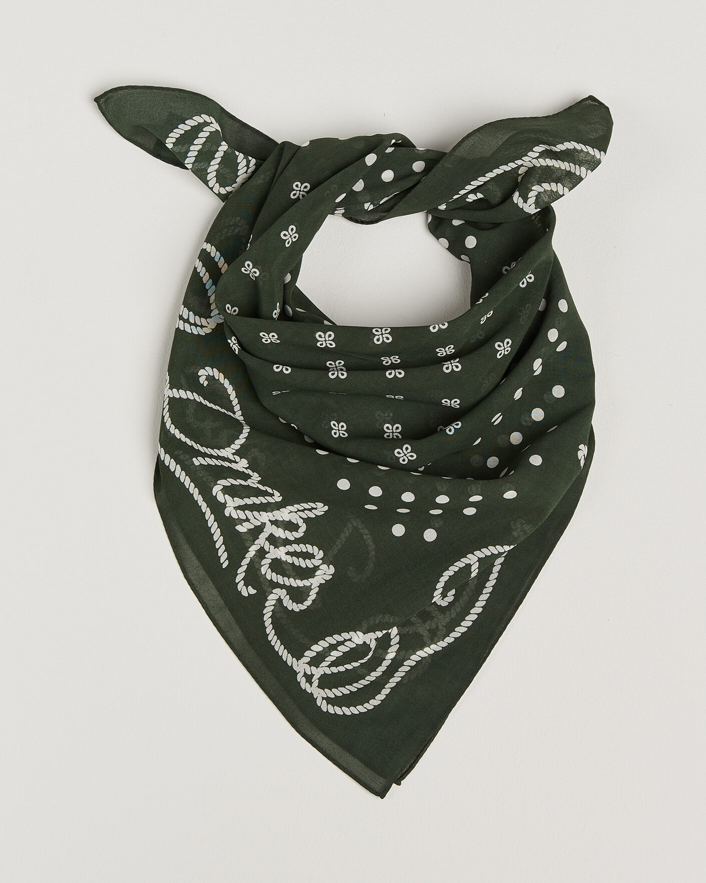Herre | Scarves | Drake's | Rope Border Cotton Bandana Green