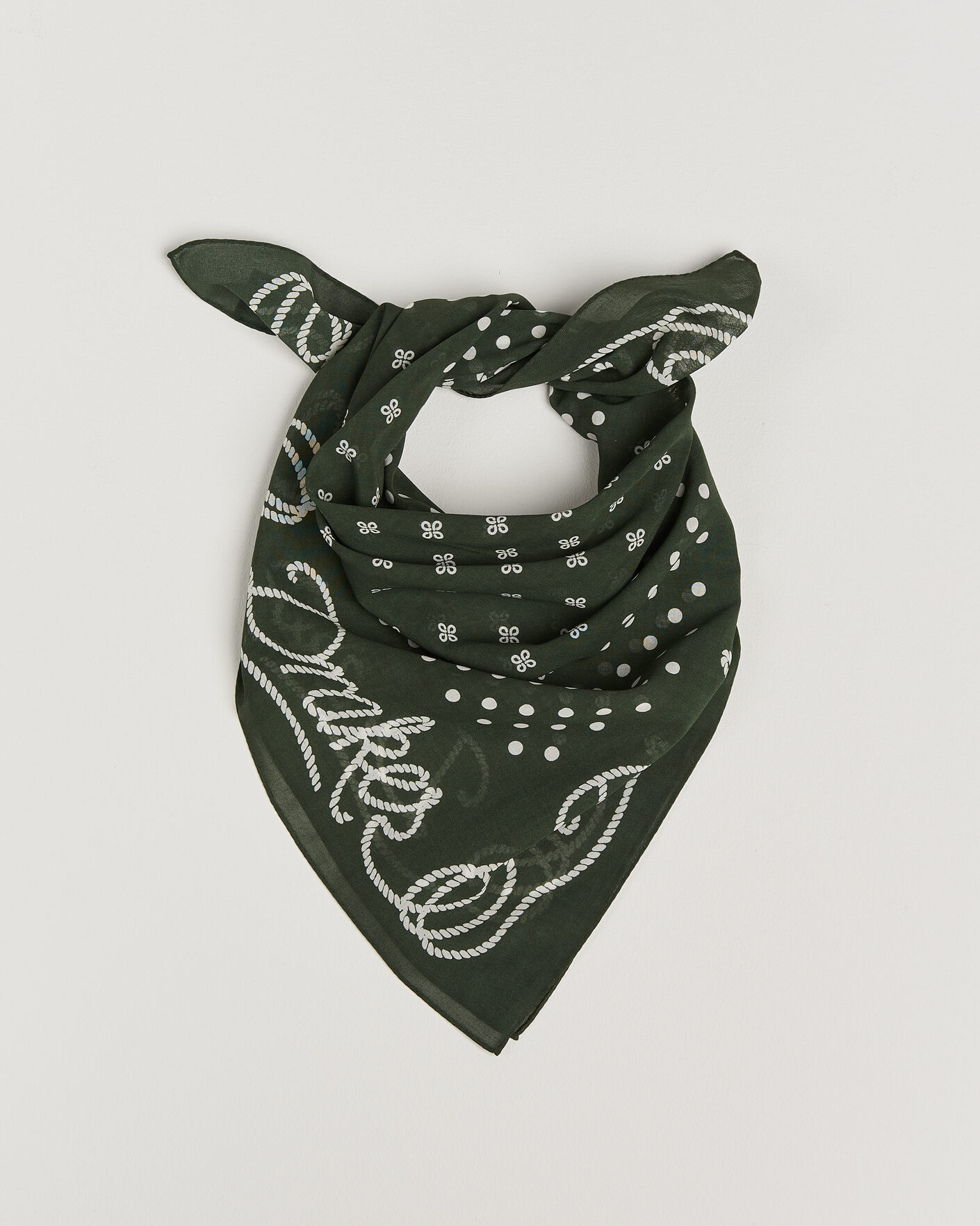 Herre | Scarves | Drake's | Rope Border Cotton Bandana Green