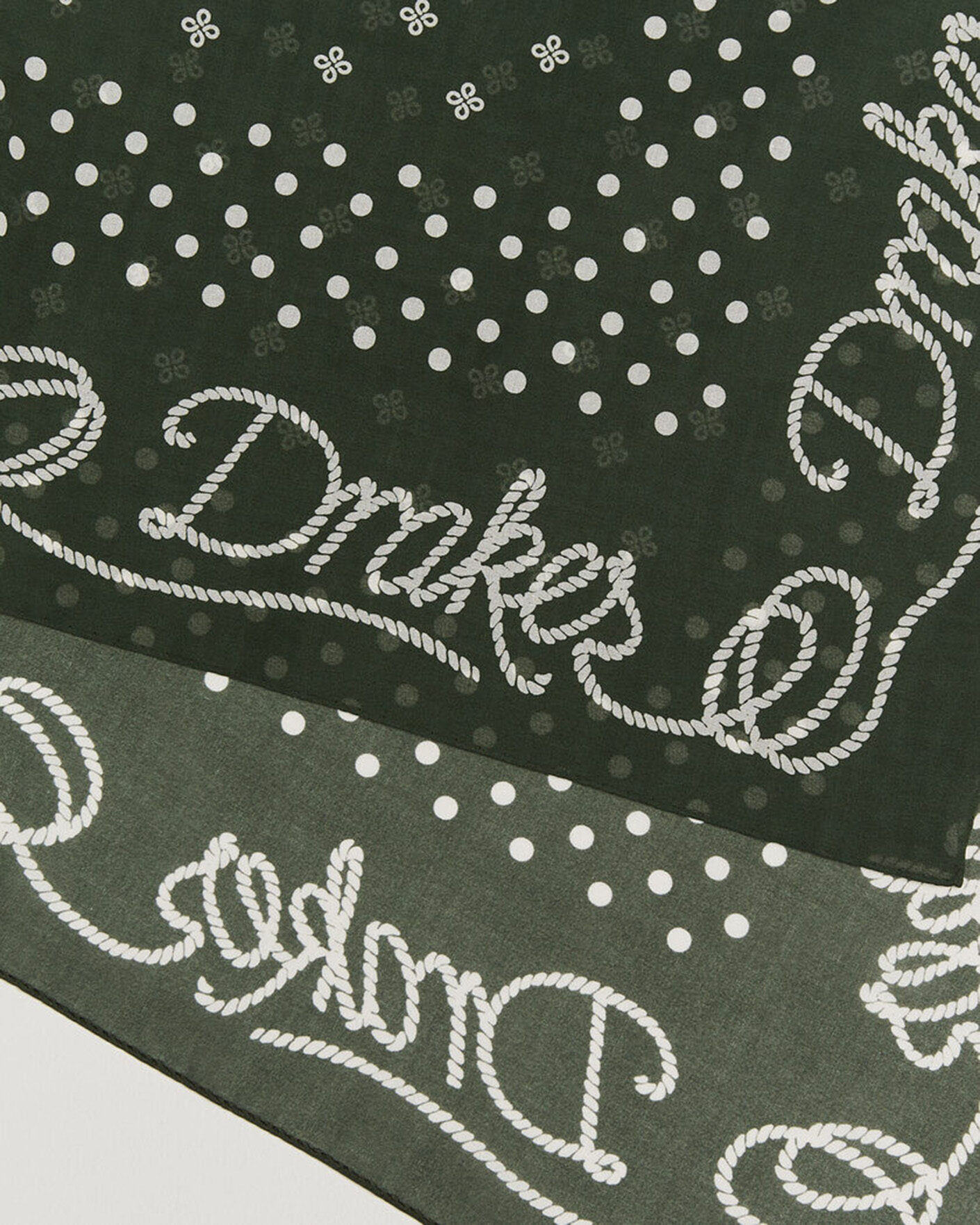 Herre | Scarves | Drake's | Rope Border Cotton Bandana Green