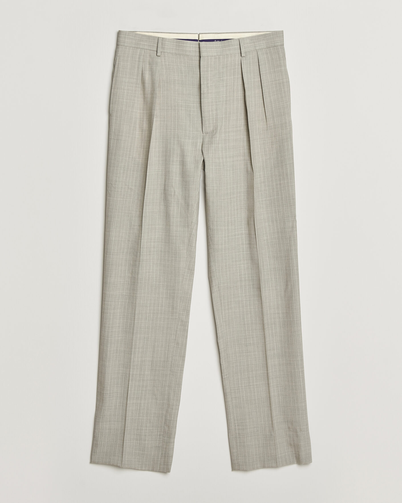 Herre | Bukser | Ralph Lauren Purple Label | Glenn Pinstriped Pleated Wool Trousers Grey