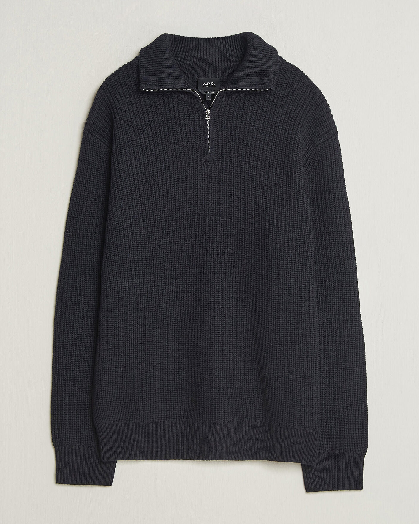 Herre | Gensere | A.P.C. | Daniel Wool Rib Knitted Half Zip Dark Navy