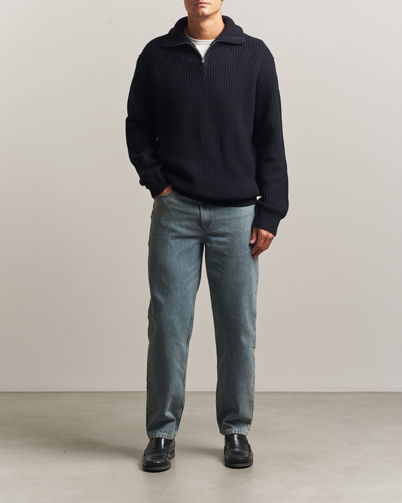 Herre | Gensere | A.P.C. | Daniel Wool Rib Knitted Half Zip Dark Navy