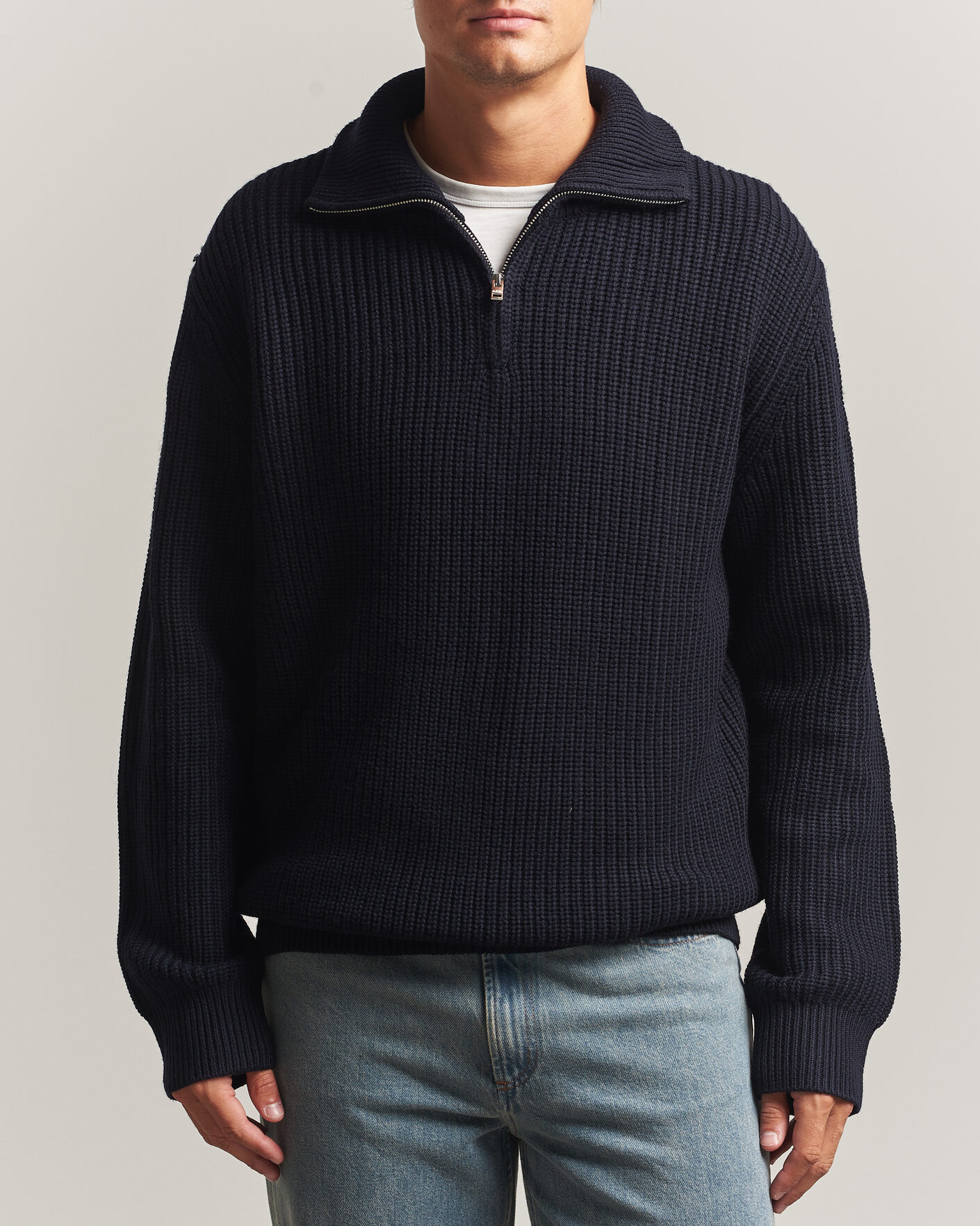 Herre | Gensere | A.P.C. | Daniel Wool Rib Knitted Half Zip Dark Navy