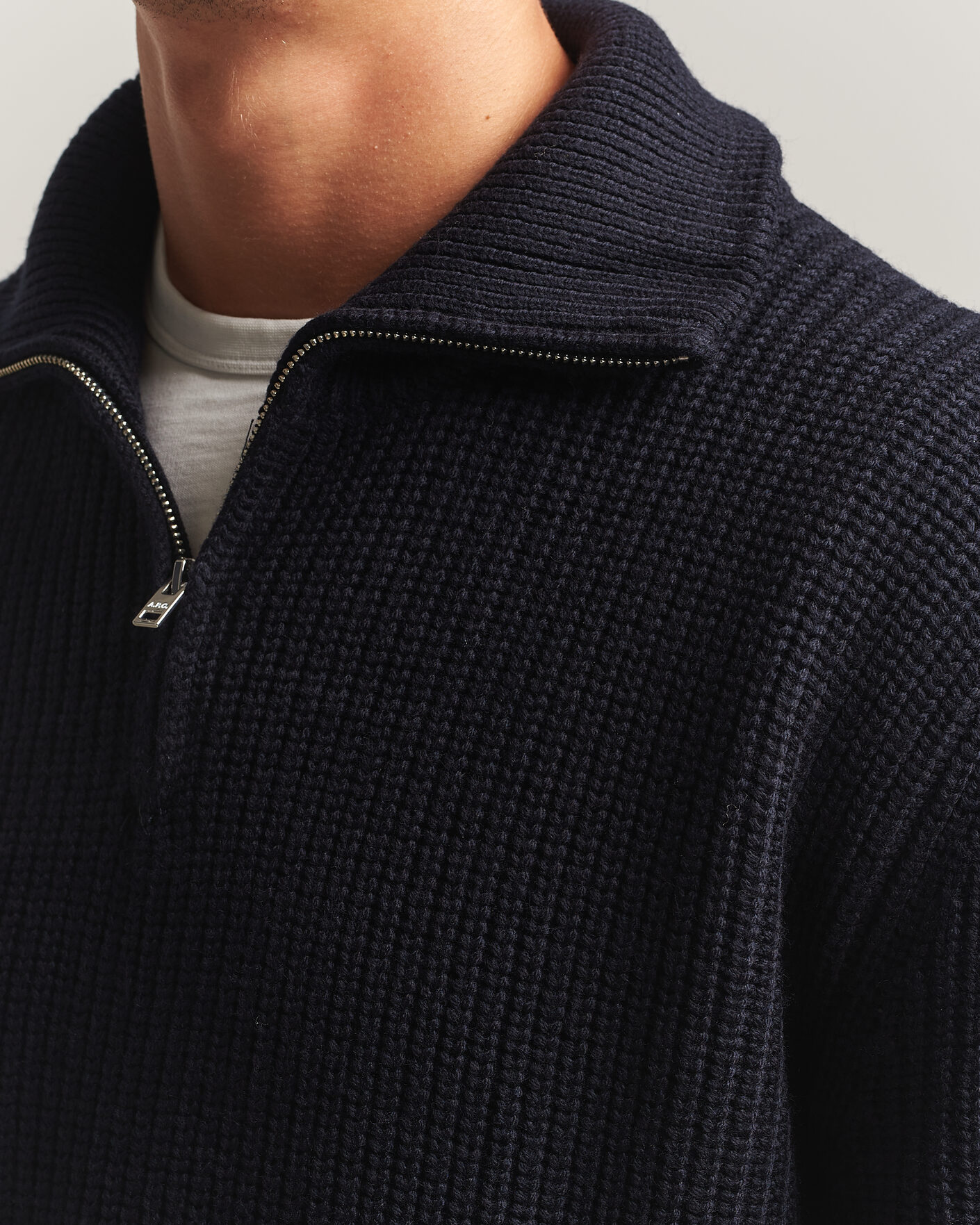 Herre | Gensere | A.P.C. | Daniel Wool Rib Knitted Half Zip Dark Navy
