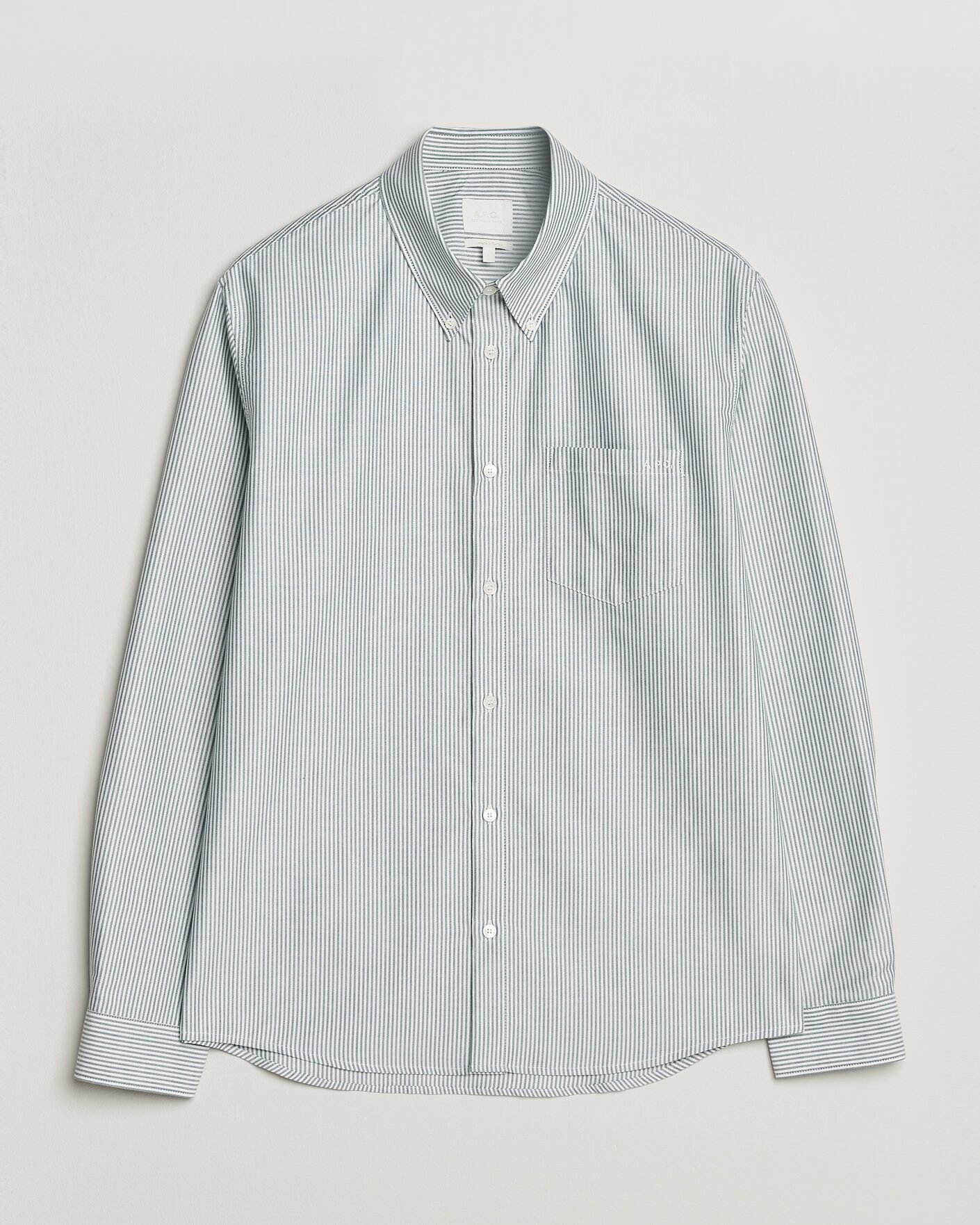 Herre | Skjorter | A.P.C. | Greg Striped Oxford Shirt Green/White