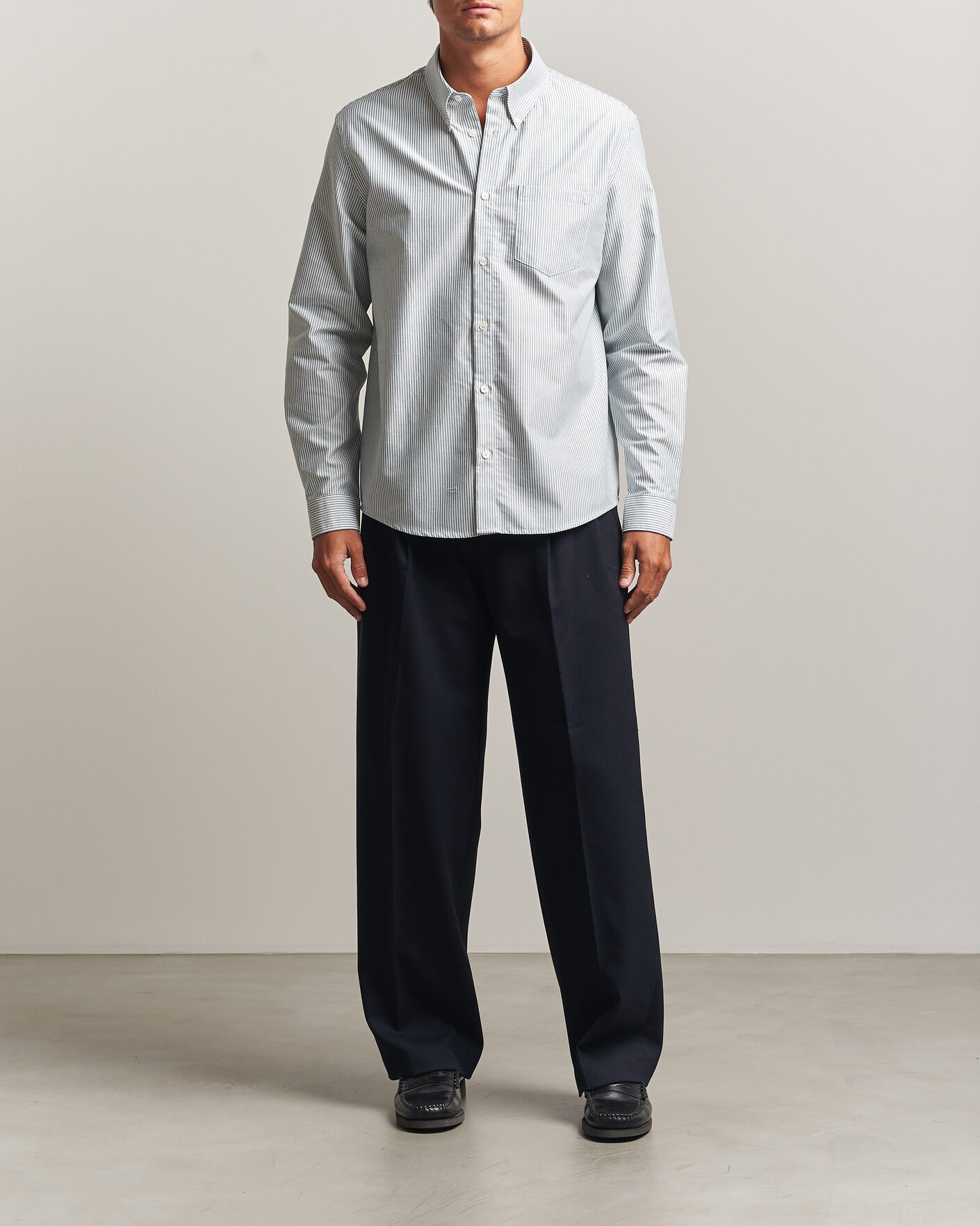 Herre | Skjorter | A.P.C. | Greg Striped Oxford Shirt Green/White