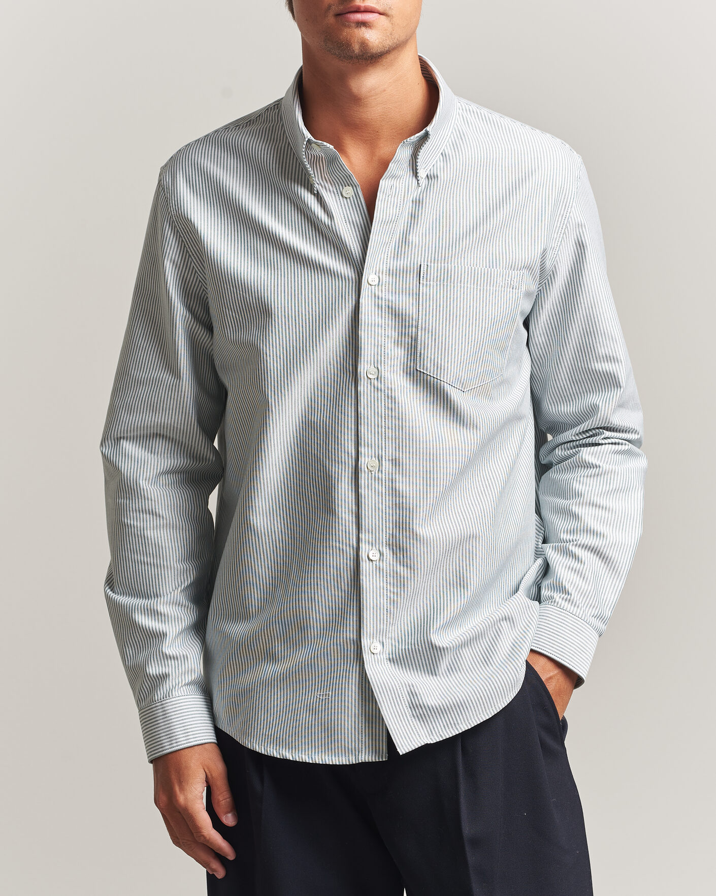 Herre | Skjorter | A.P.C. | Greg Striped Oxford Shirt Green/White