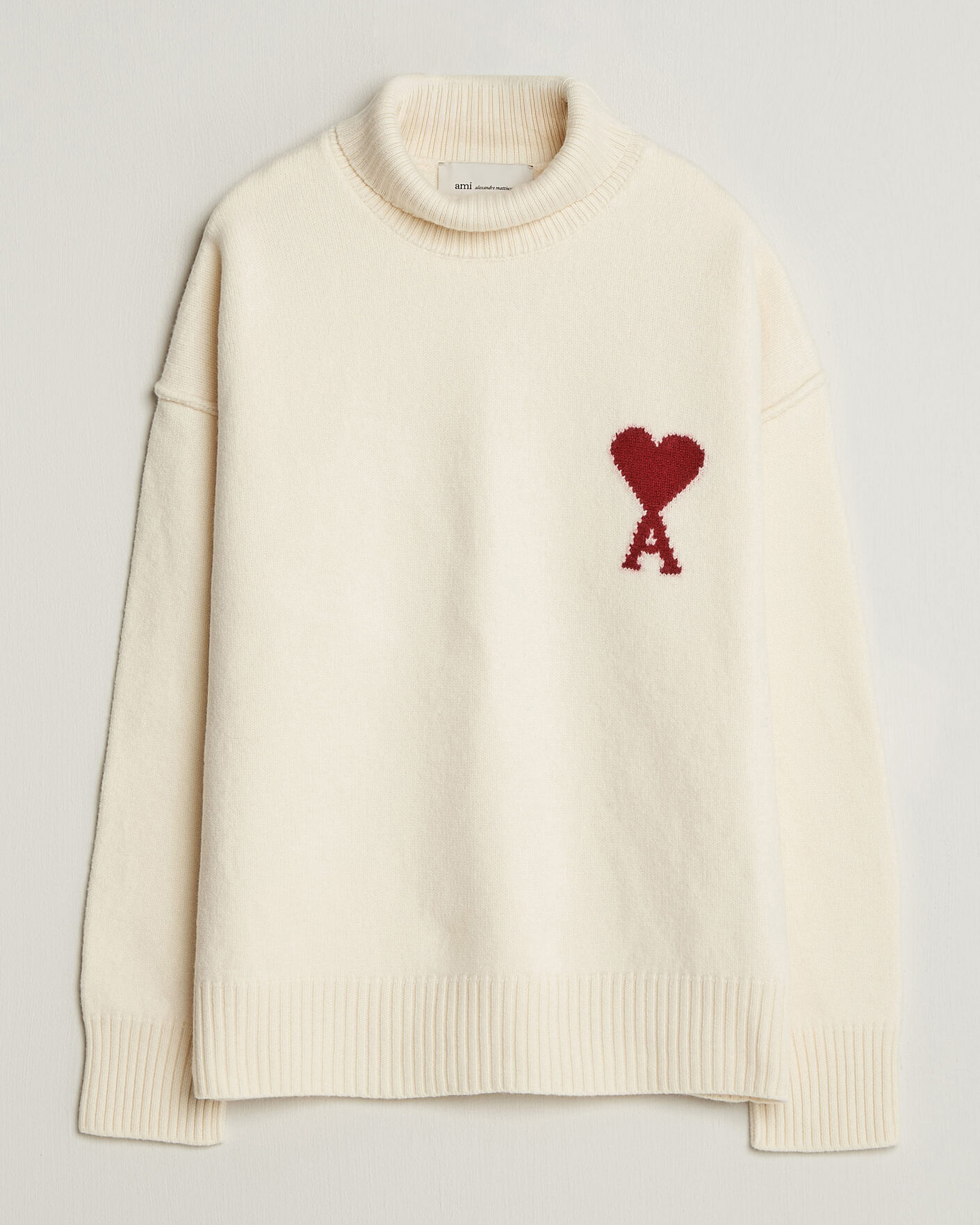 Herre | Gensere | AMI | Big Heart Logo Wool Knitted Polo Ecru