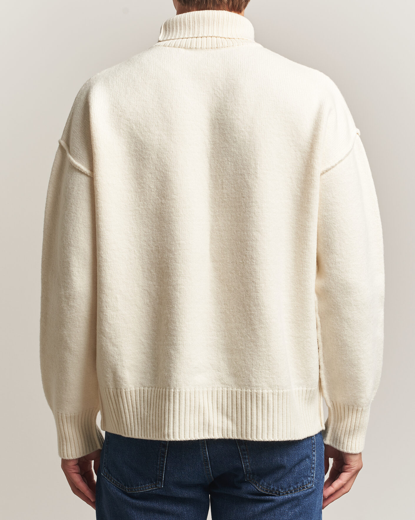 Herre | Gensere | AMI | Big Heart Logo Wool Knitted Polo Ecru