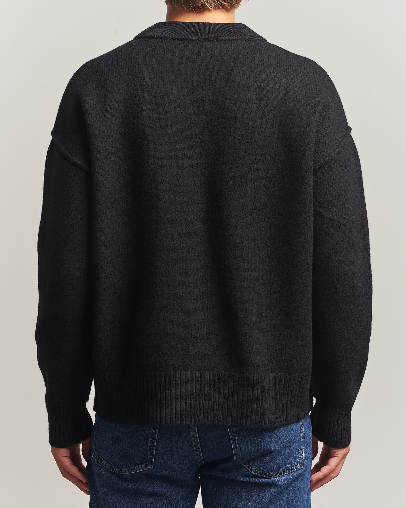 Herre | Gensere | AMI | Big Heart Logo Wool Knitted Cardigan Black