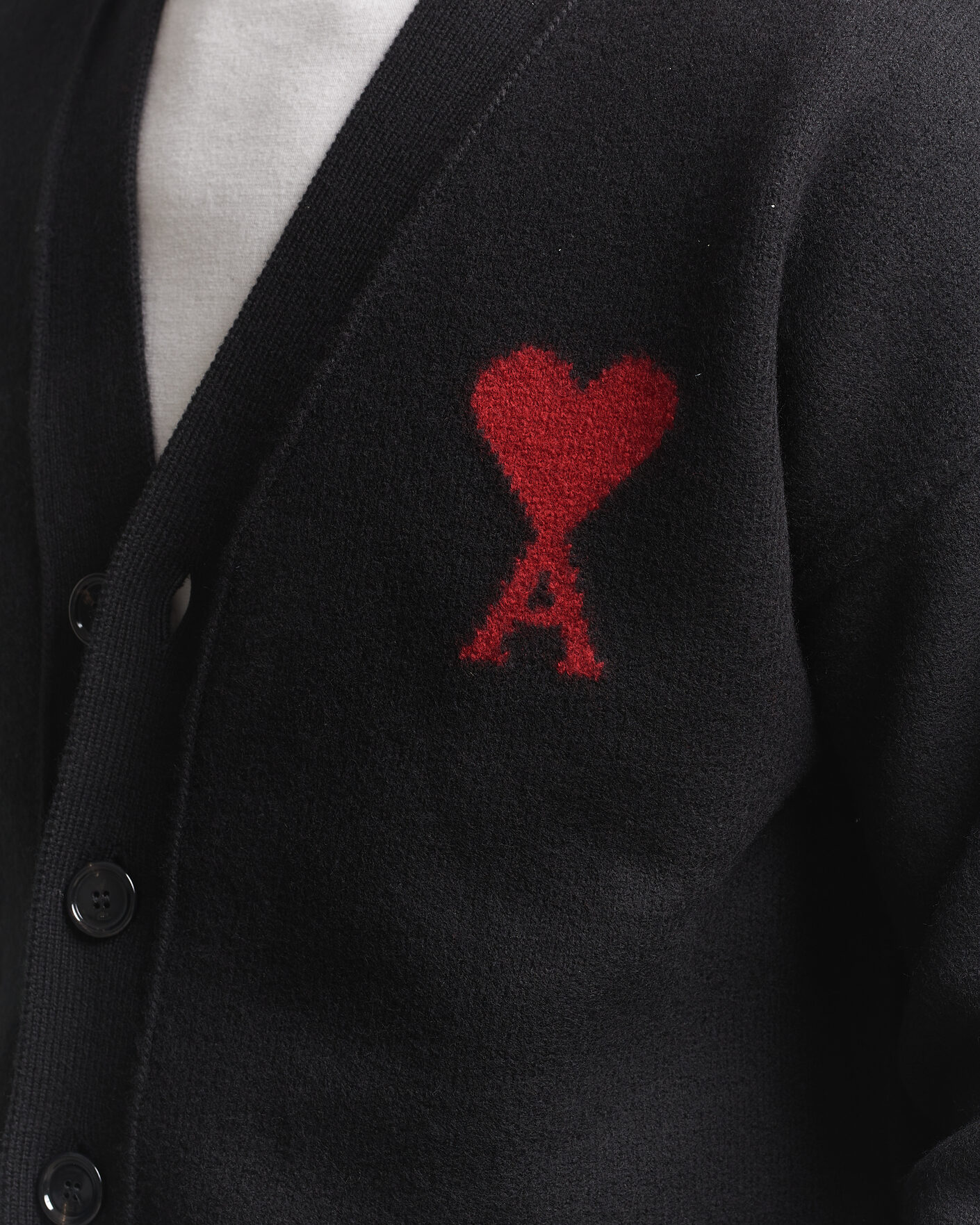 Herre | Gensere | AMI | Big Heart Logo Wool Knitted Cardigan Black