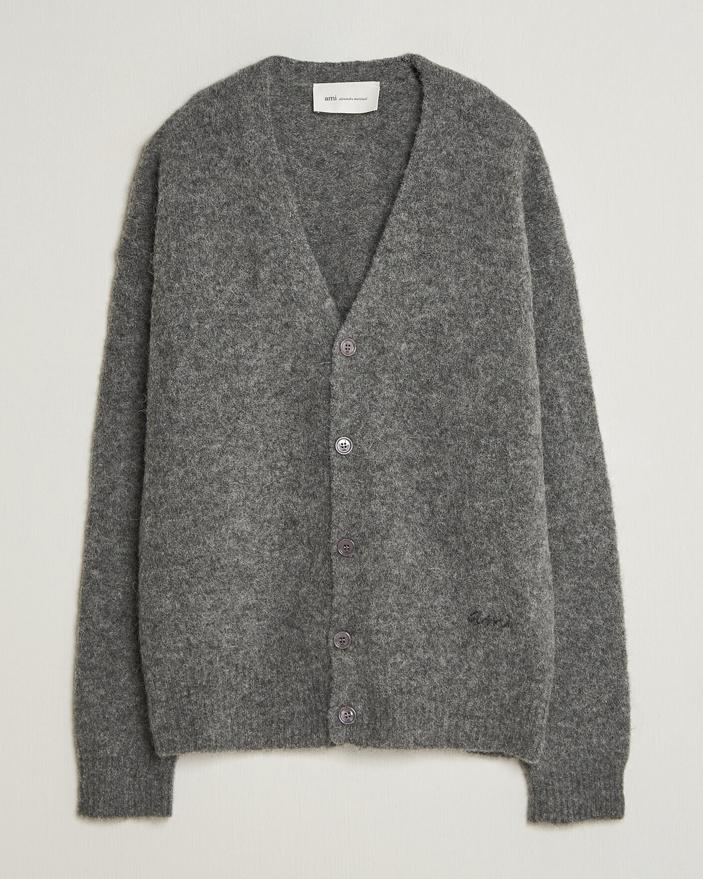 Herre | Gensere | AMI | Signature Logo Wool Knitted Cardigan Grey Melange