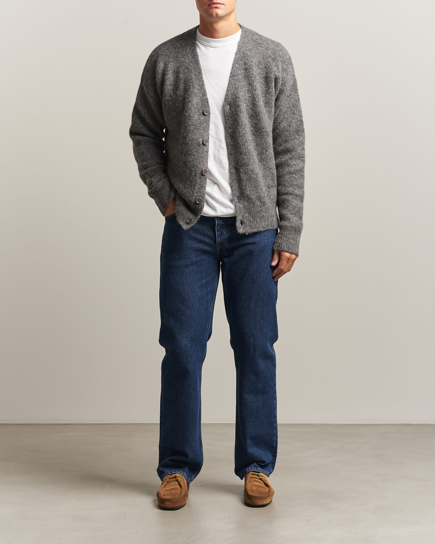 Herre | Gensere | AMI | Signature Logo Wool Knitted Cardigan Grey Melange