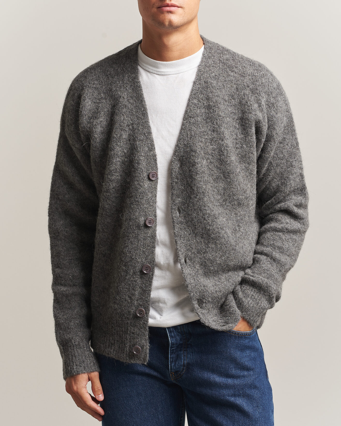 Herre | Gensere | AMI | Signature Logo Wool Knitted Cardigan Grey Melange