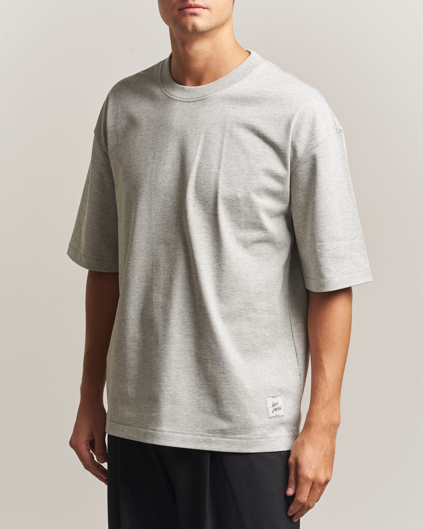 Herre | T-Shirts | AMI | Heritage Logo T-Shirt Light Grey Melange
