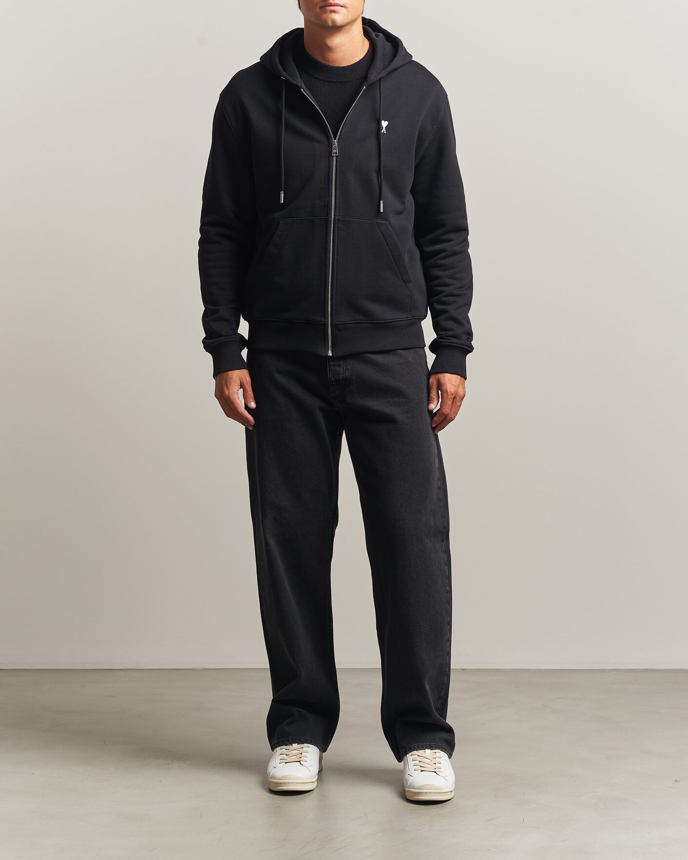 Herre | Gensere | AMI | Contrasted Heart Logo Full Zip Hoodie Black